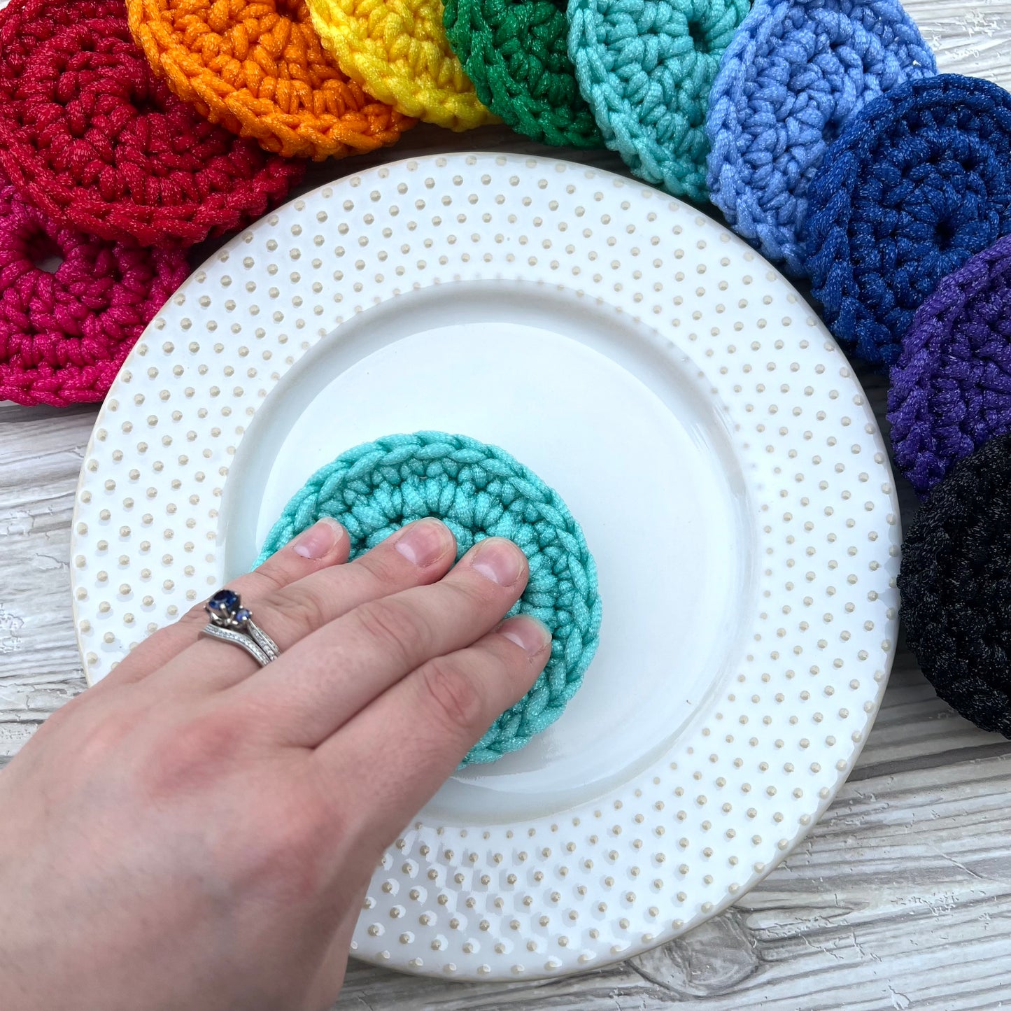 Aqua Nylon Crocheted Dish Scrubby