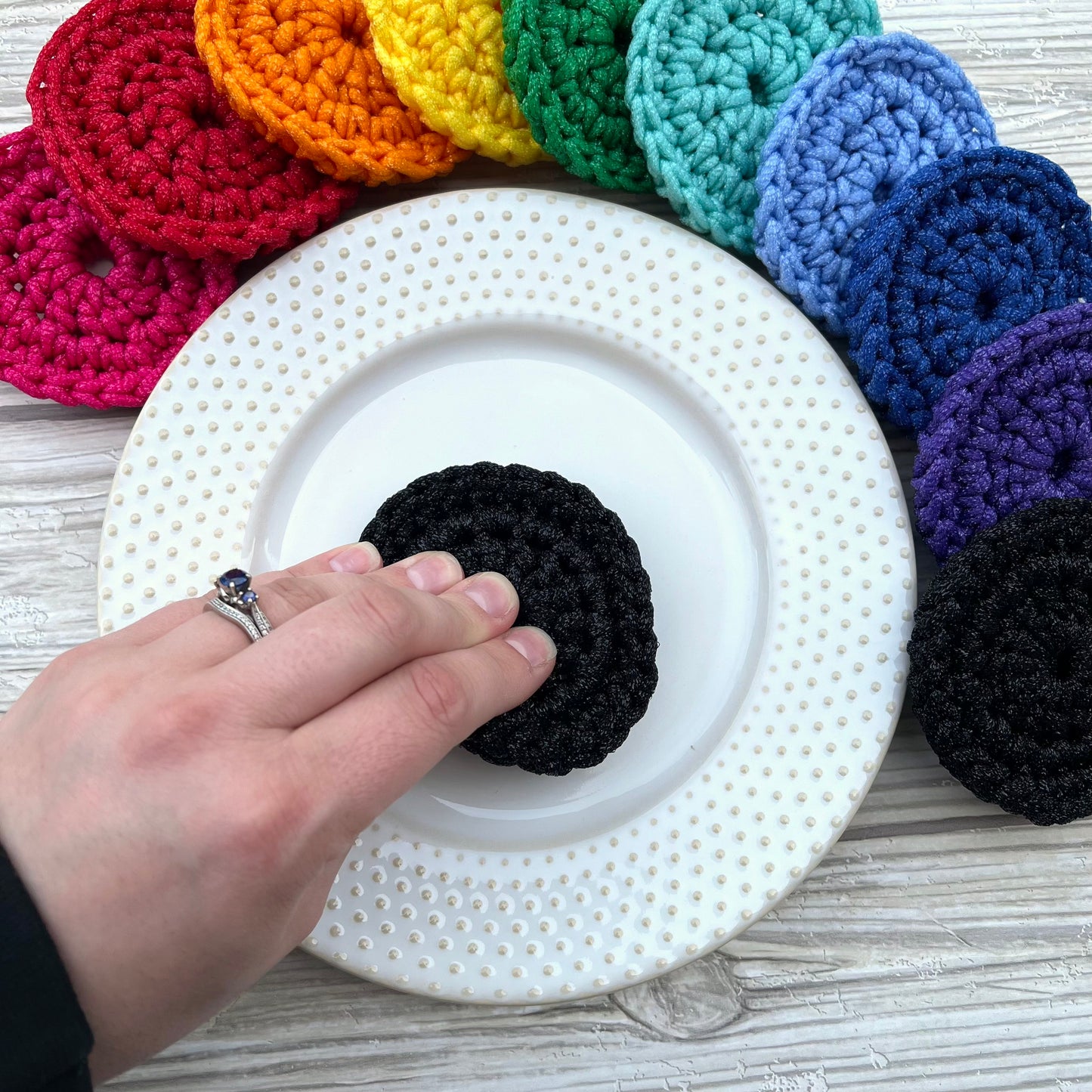 Black Nylon Crocheted Dish Scrubby