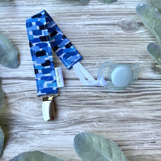 Blue Paint Splotches Pacifier Clip