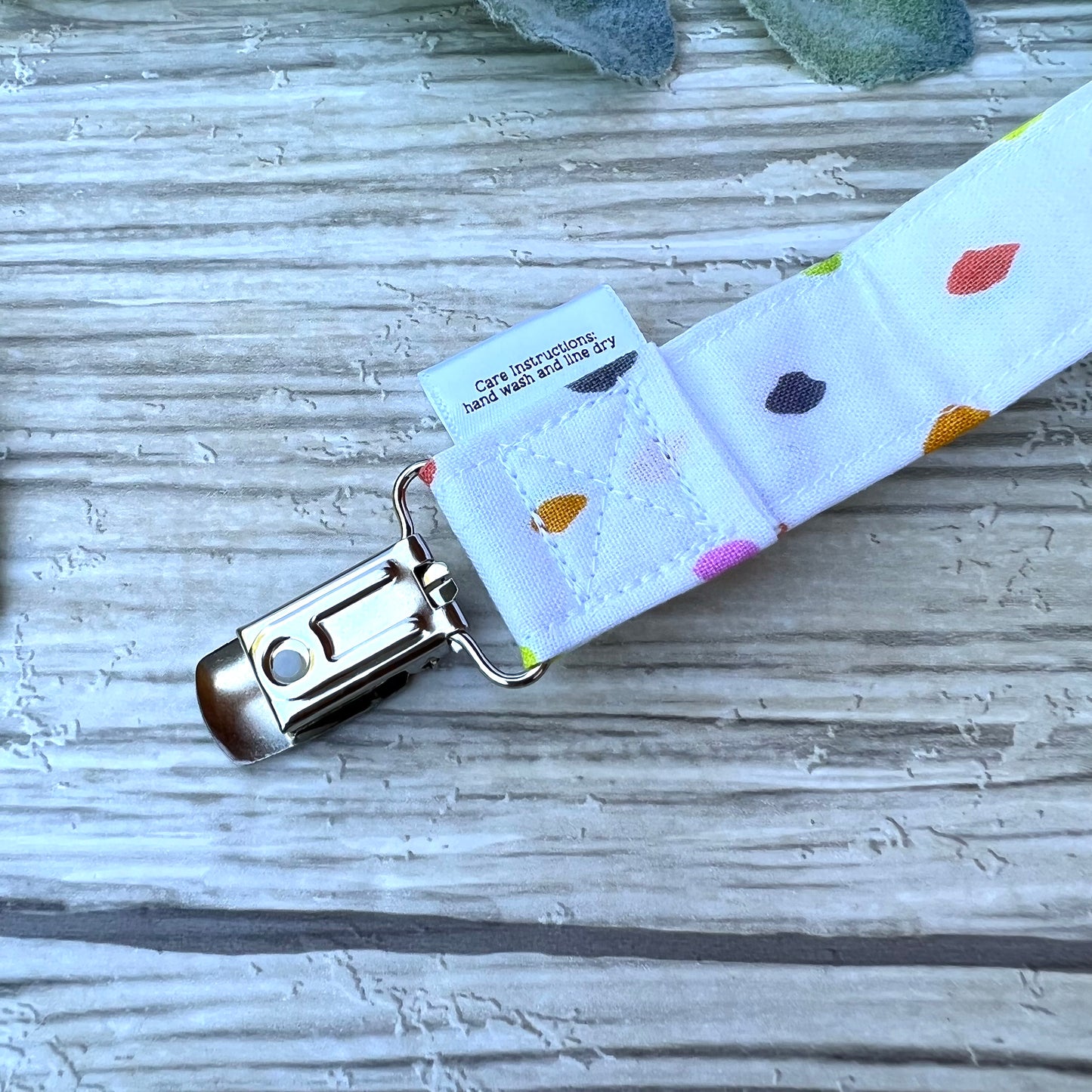 Colorful Dots on White Pacifier Clip