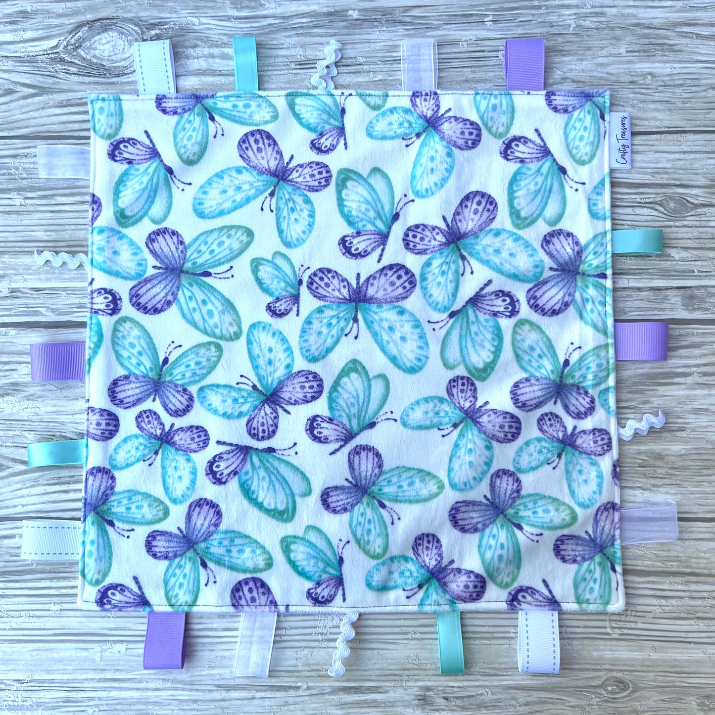 Purple + Aqua Butterflies Tag Blanket