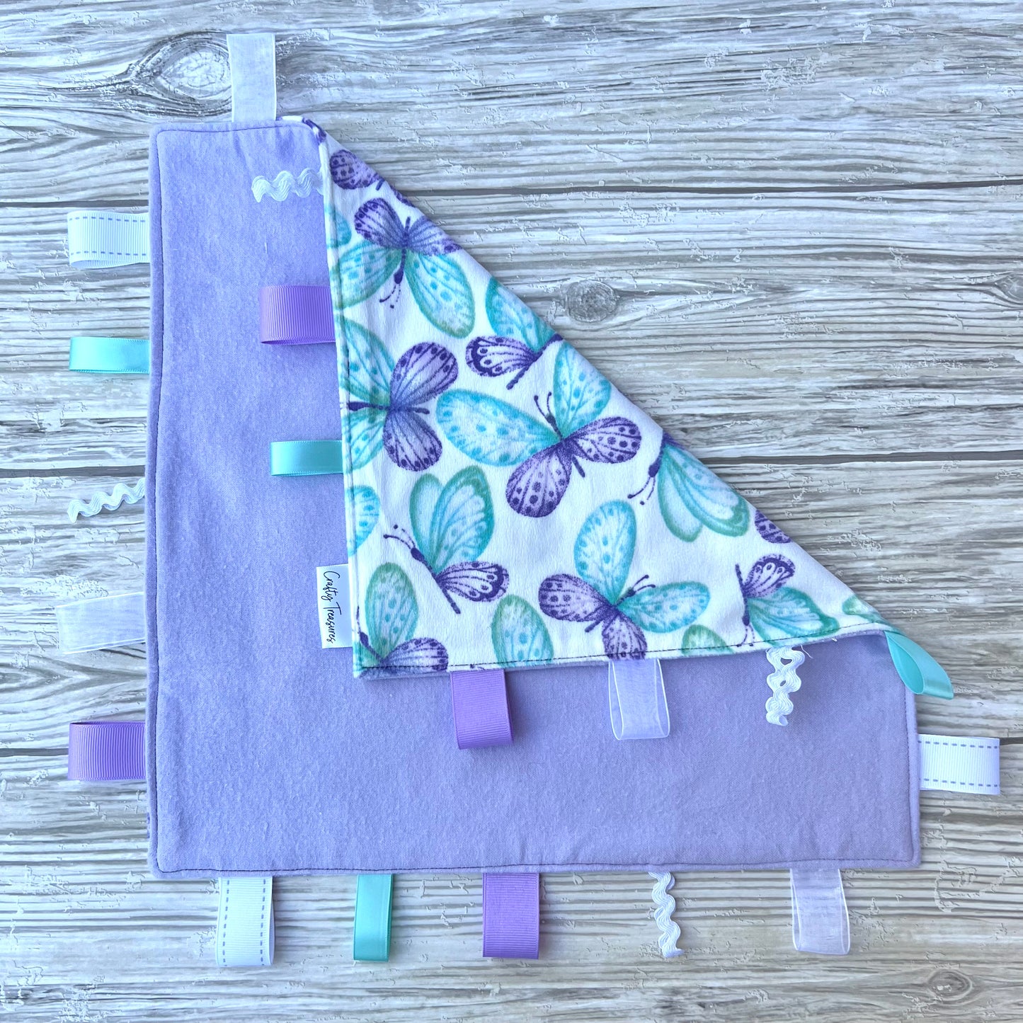 Purple + Aqua Butterflies Tag Blanket