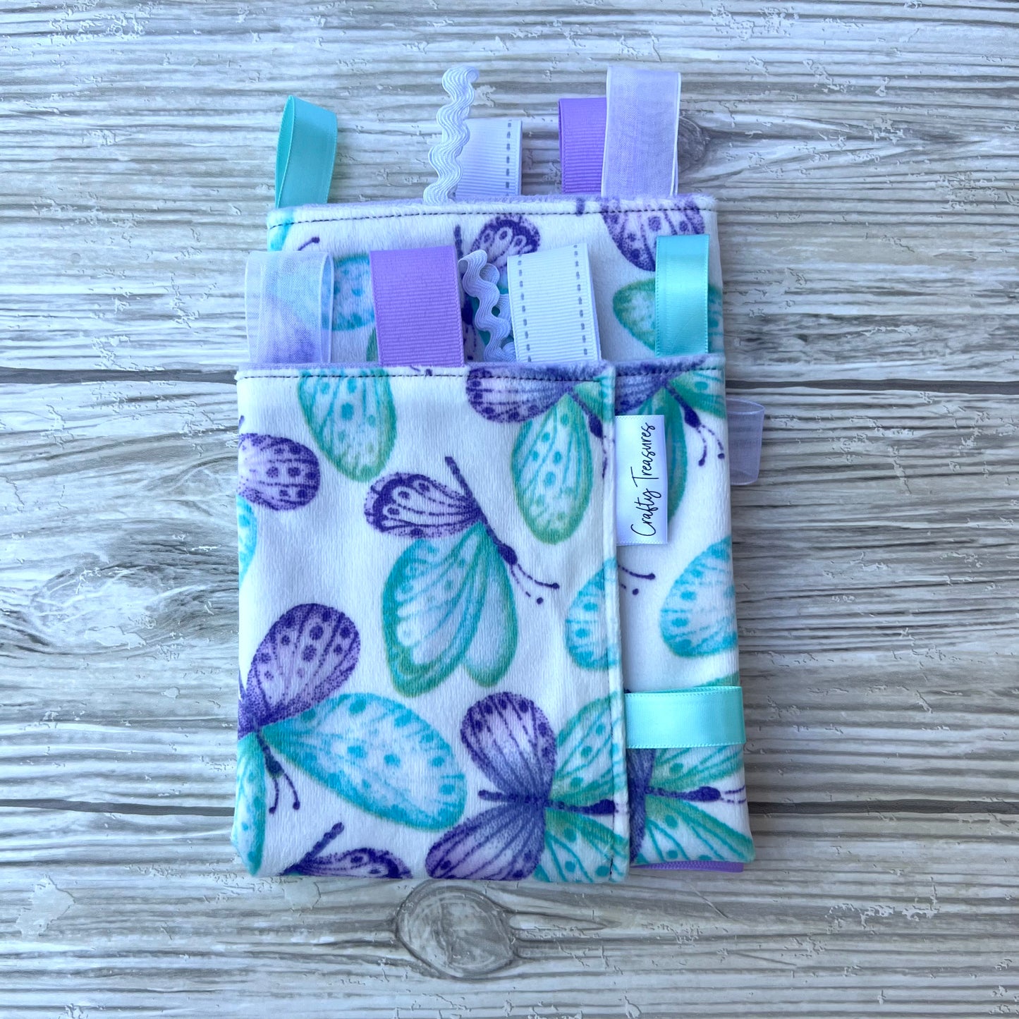 Purple + Aqua Butterflies Tag Blanket