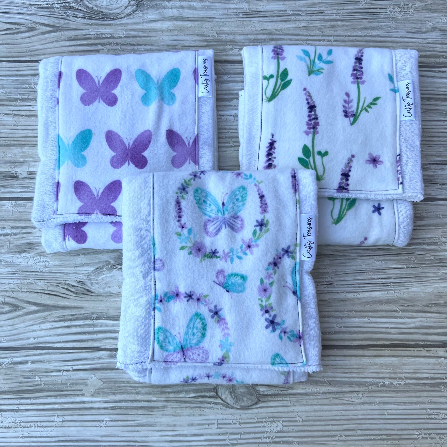 Purple + Aqua Butterflies Burp Cloth Set