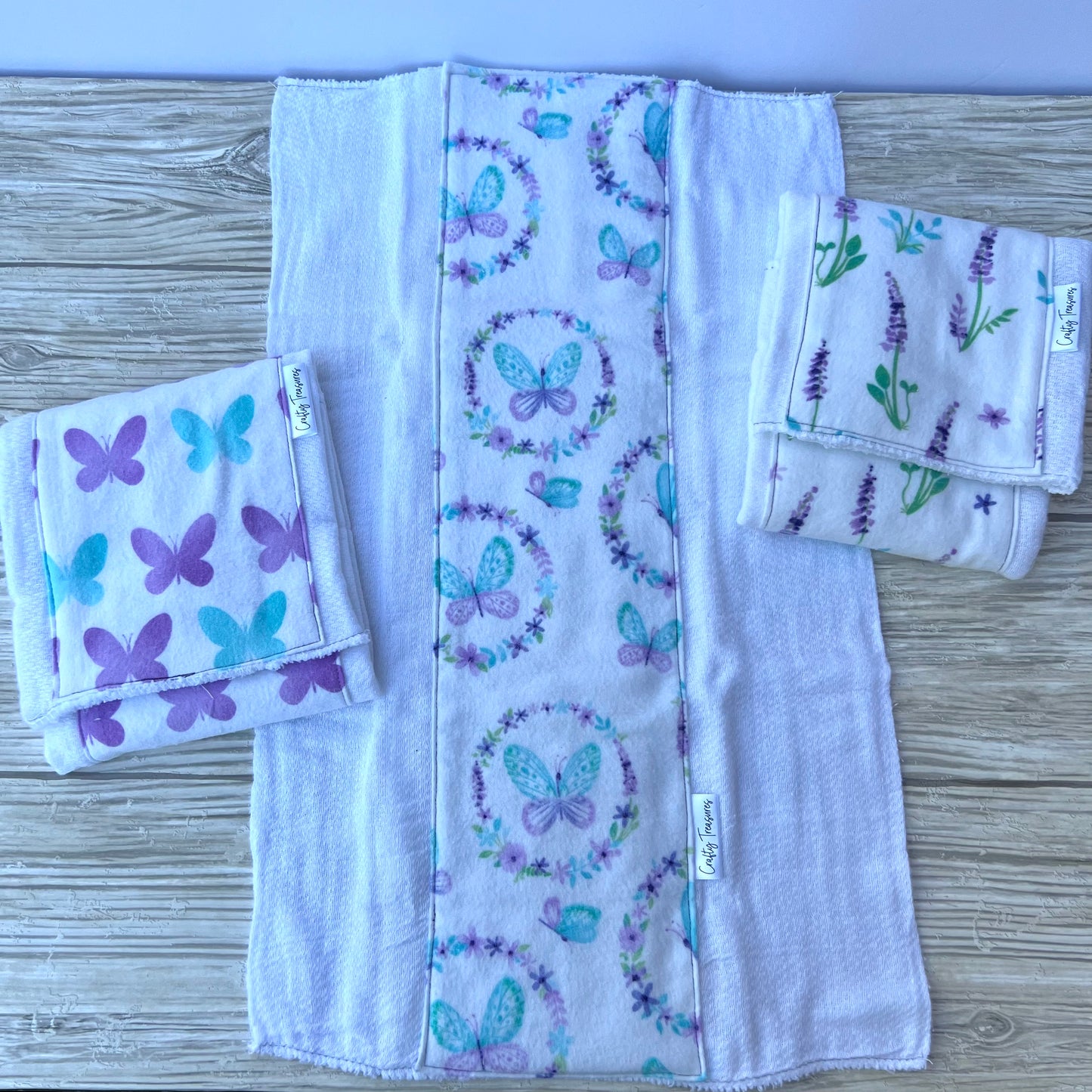 Purple + Aqua Butterflies Burp Cloth Set