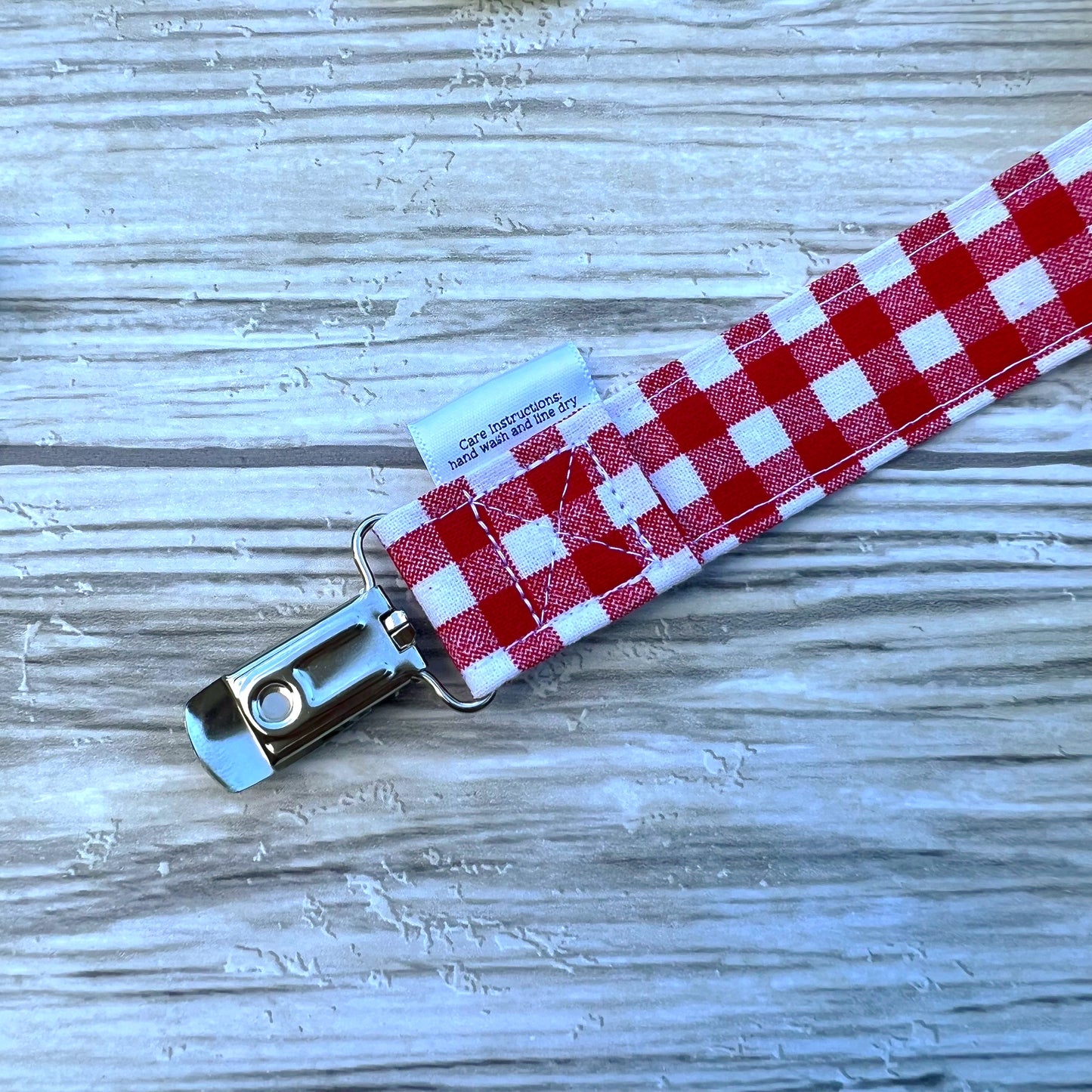 Red Gingham Pacifier Clip