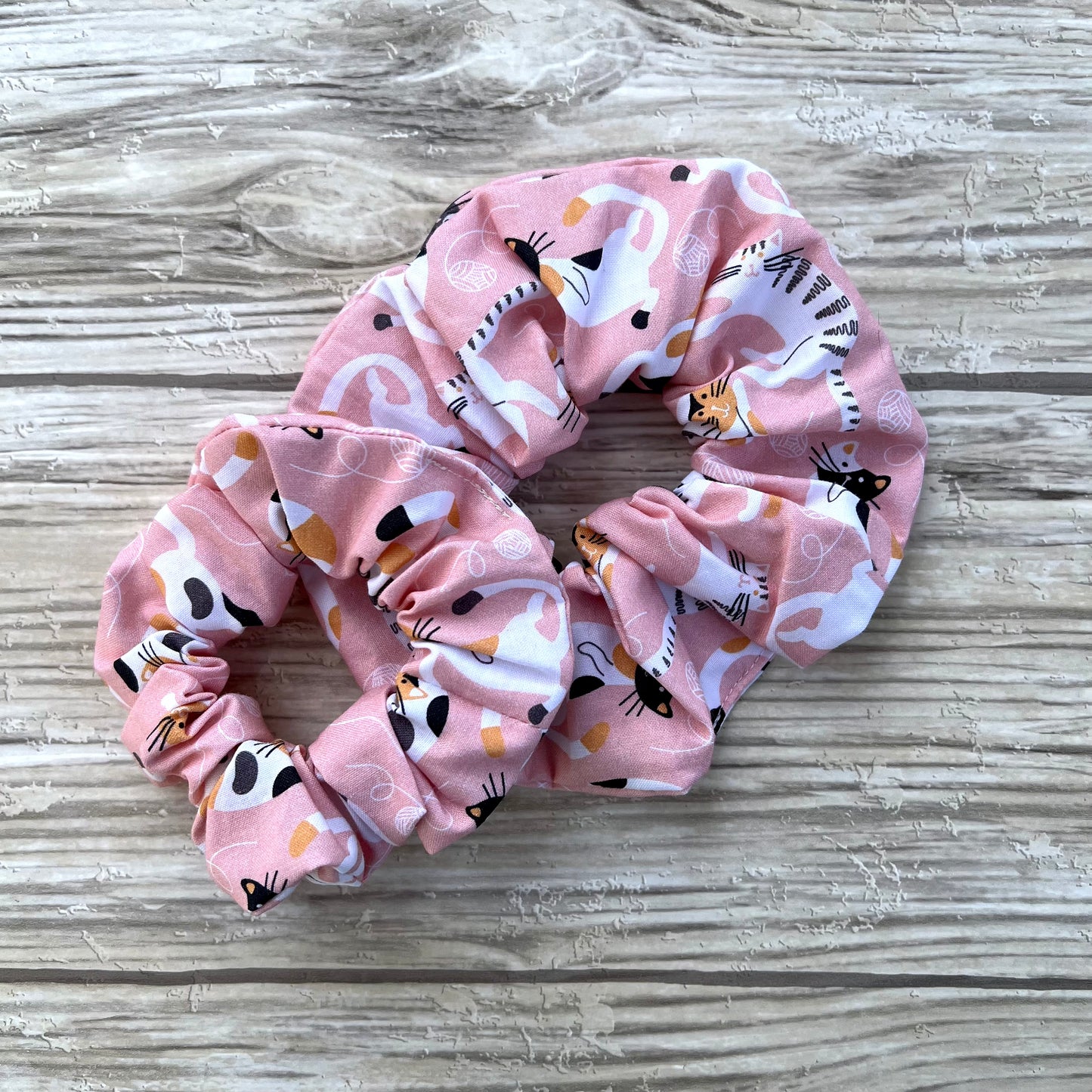 Pink Playful Cats Cotton Scrunchie