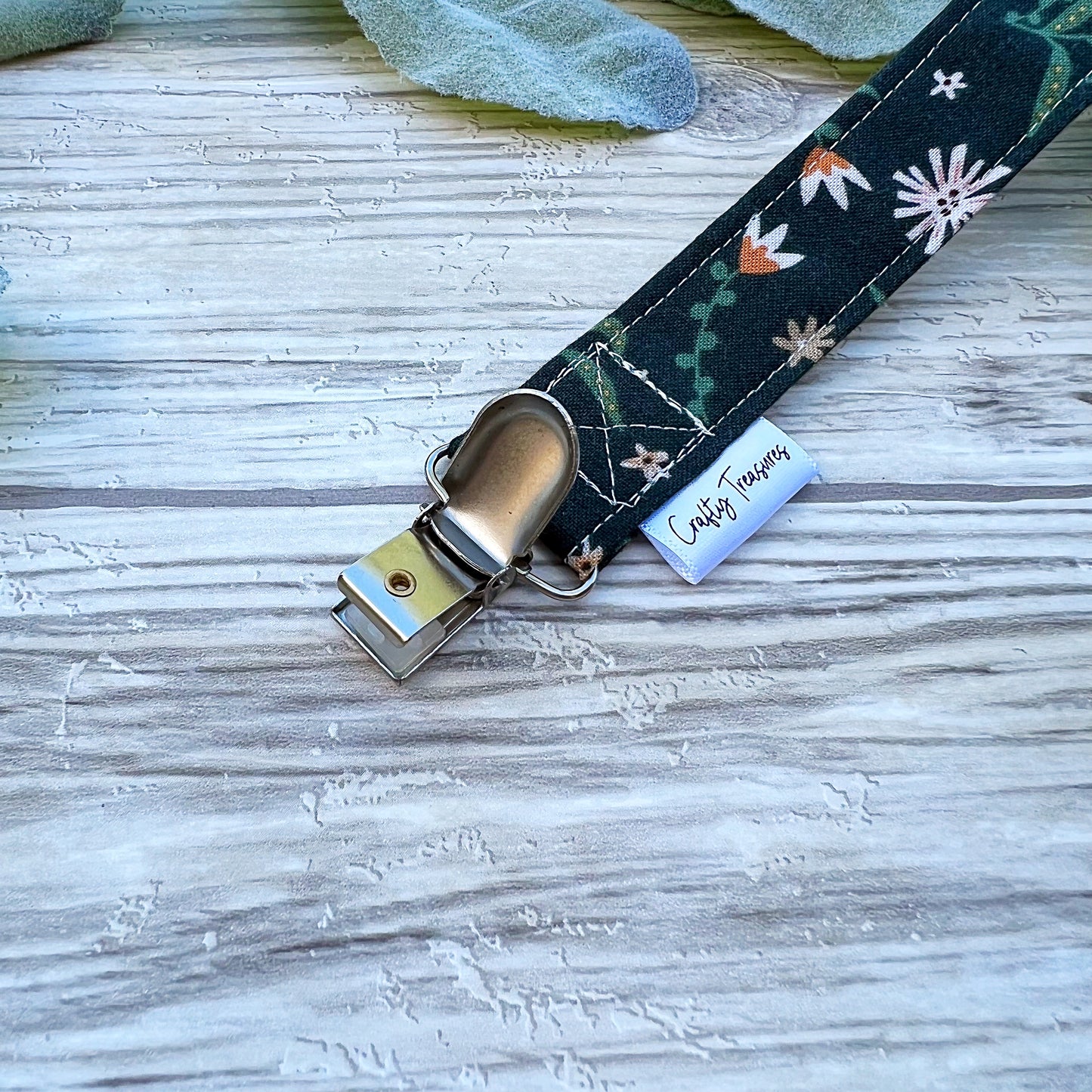 Dark Green Floral Pacifier Clip