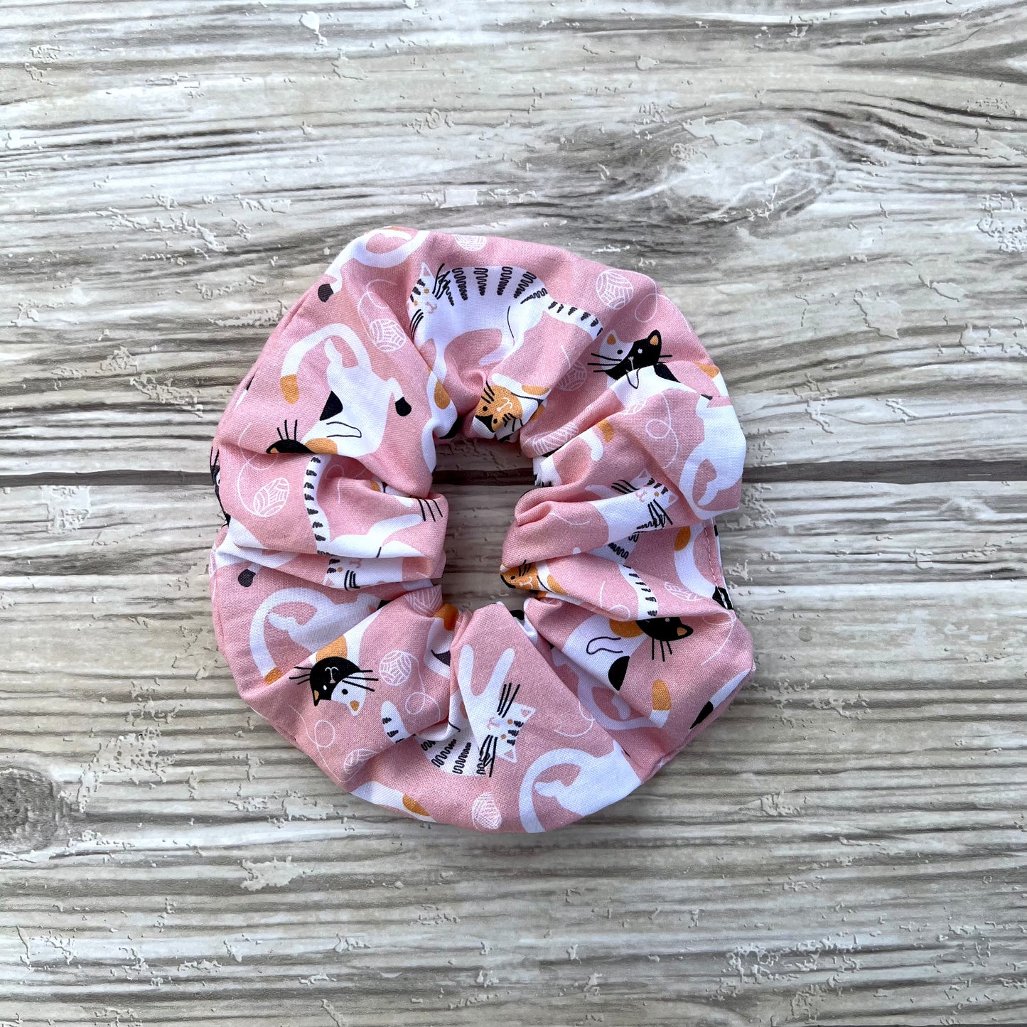 Pink Playful Cats Cotton Scrunchie