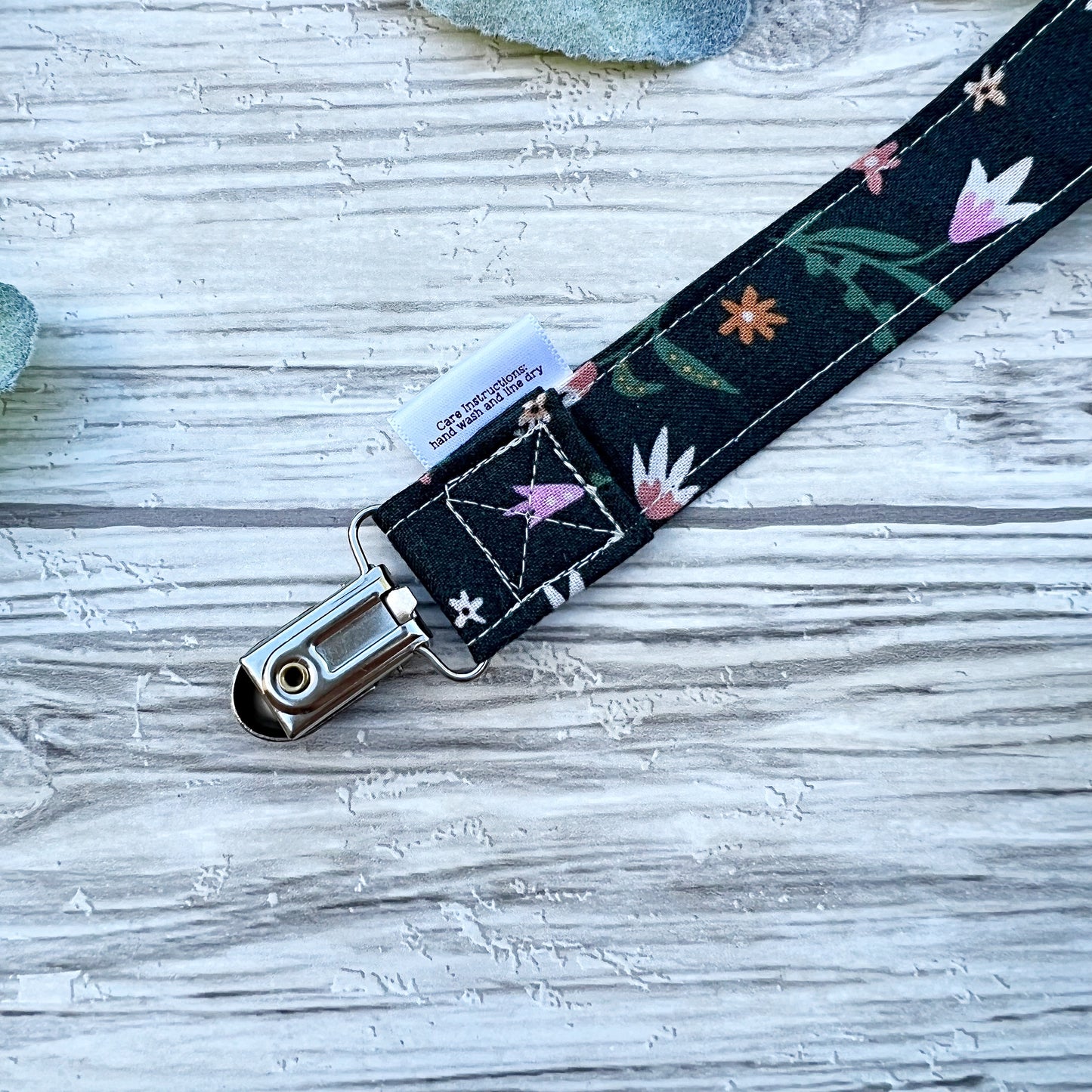 Dark Green Floral Pacifier Clip