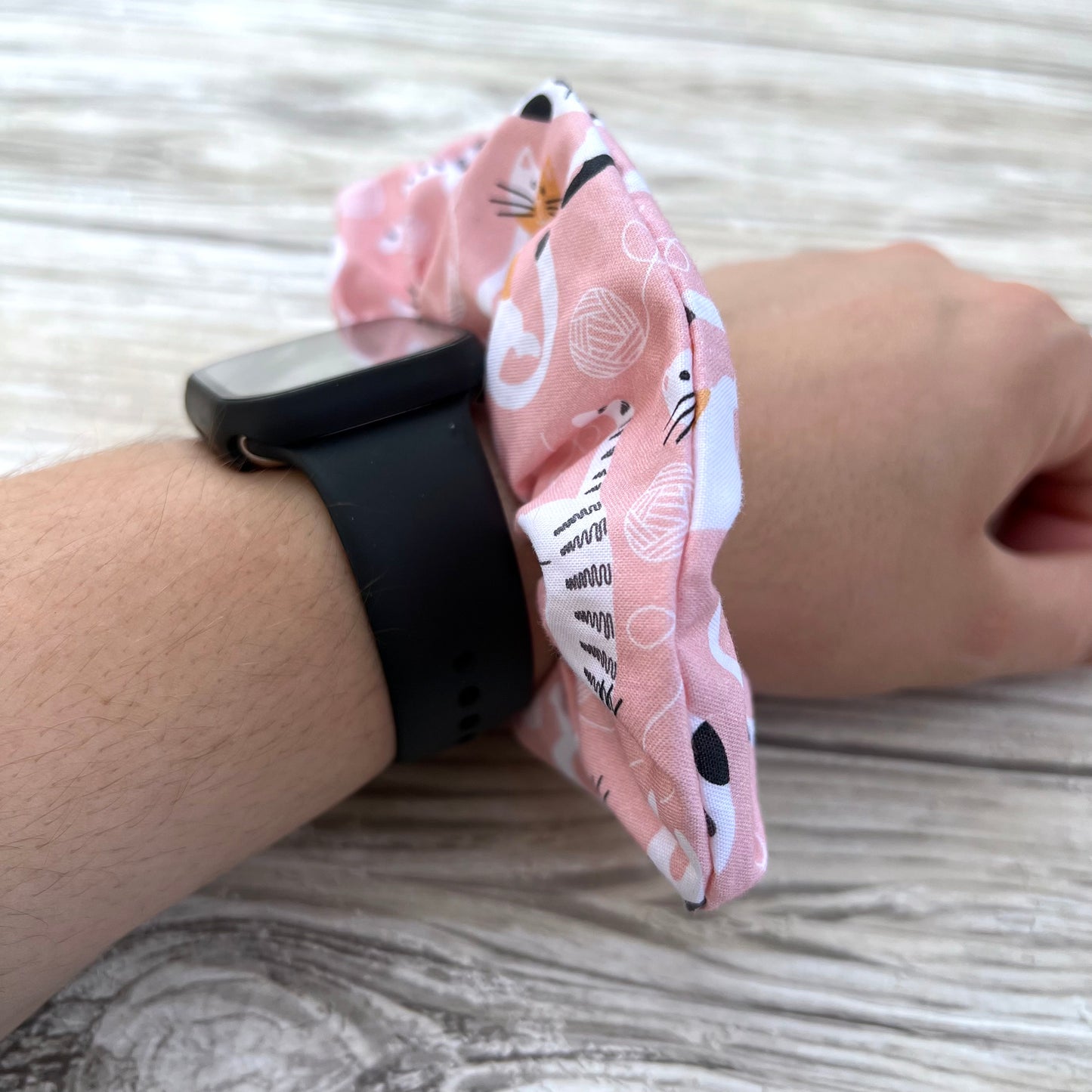 Pink Playful Cats Cotton Scrunchie