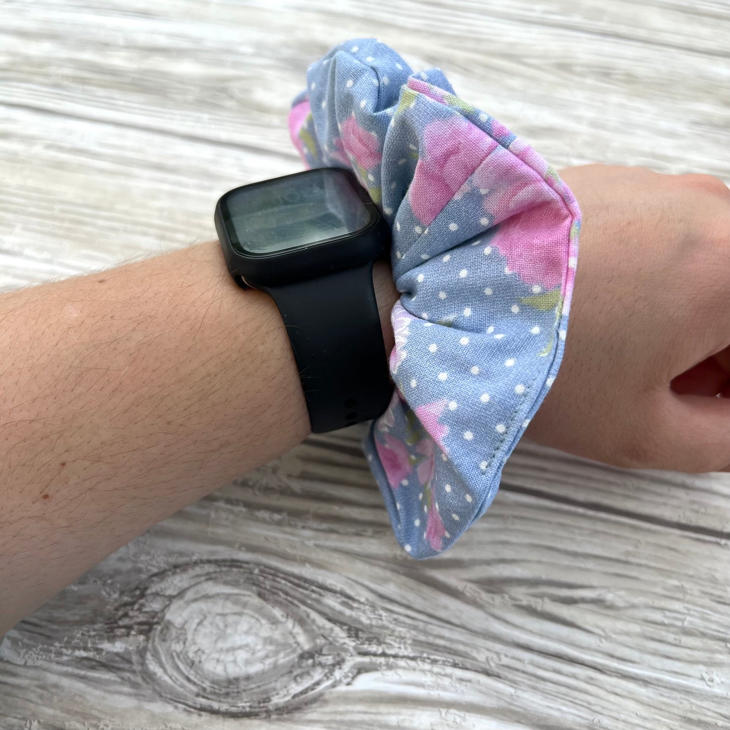 Light Blue Floral Cotton Scrunchie