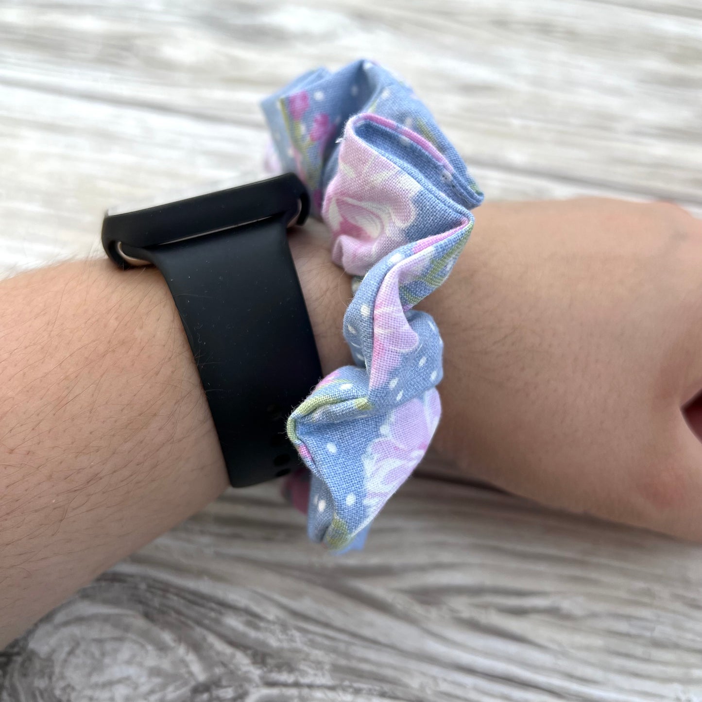 Light Blue Floral Cotton Scrunchie