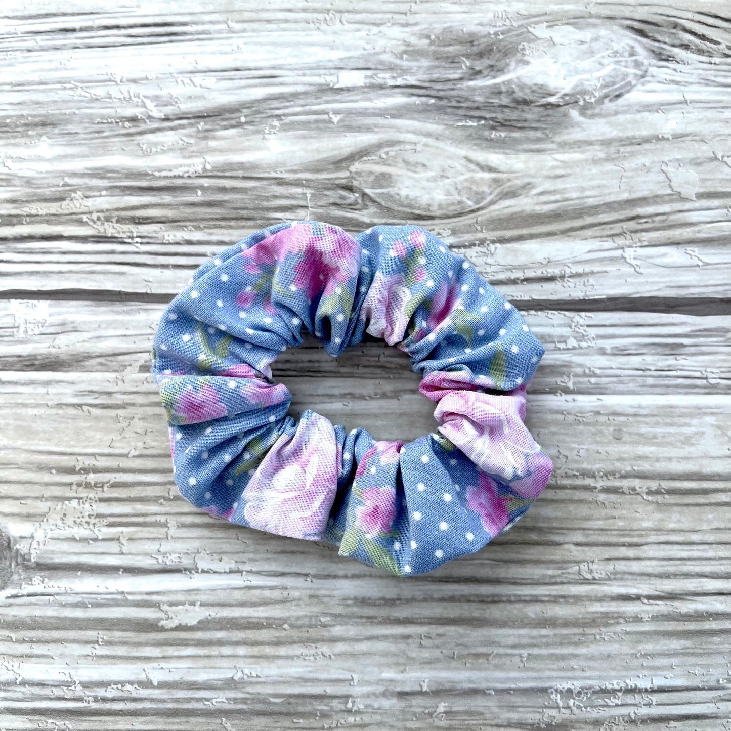 Light Blue Floral Cotton Scrunchie