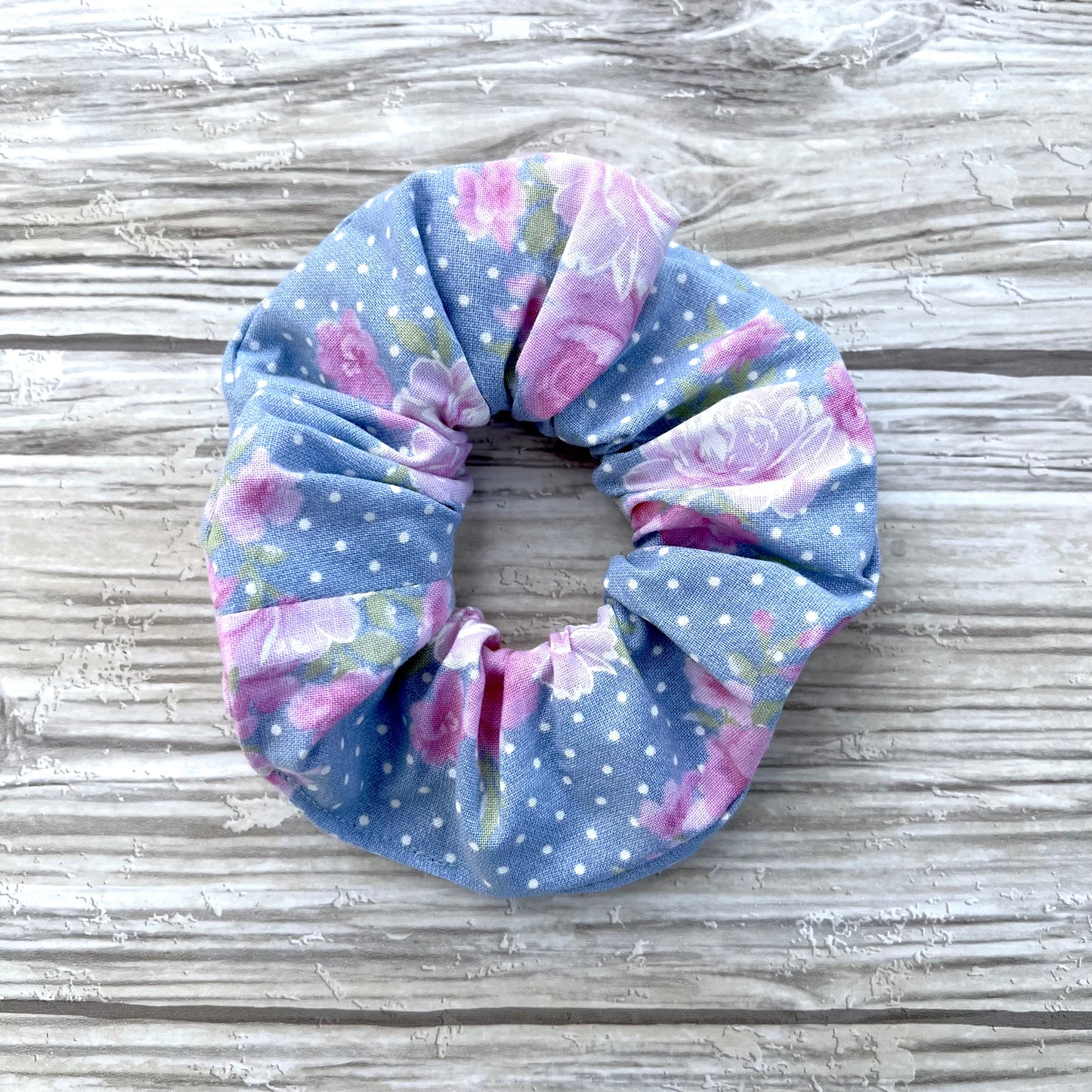 Light Blue Floral Cotton Scrunchie