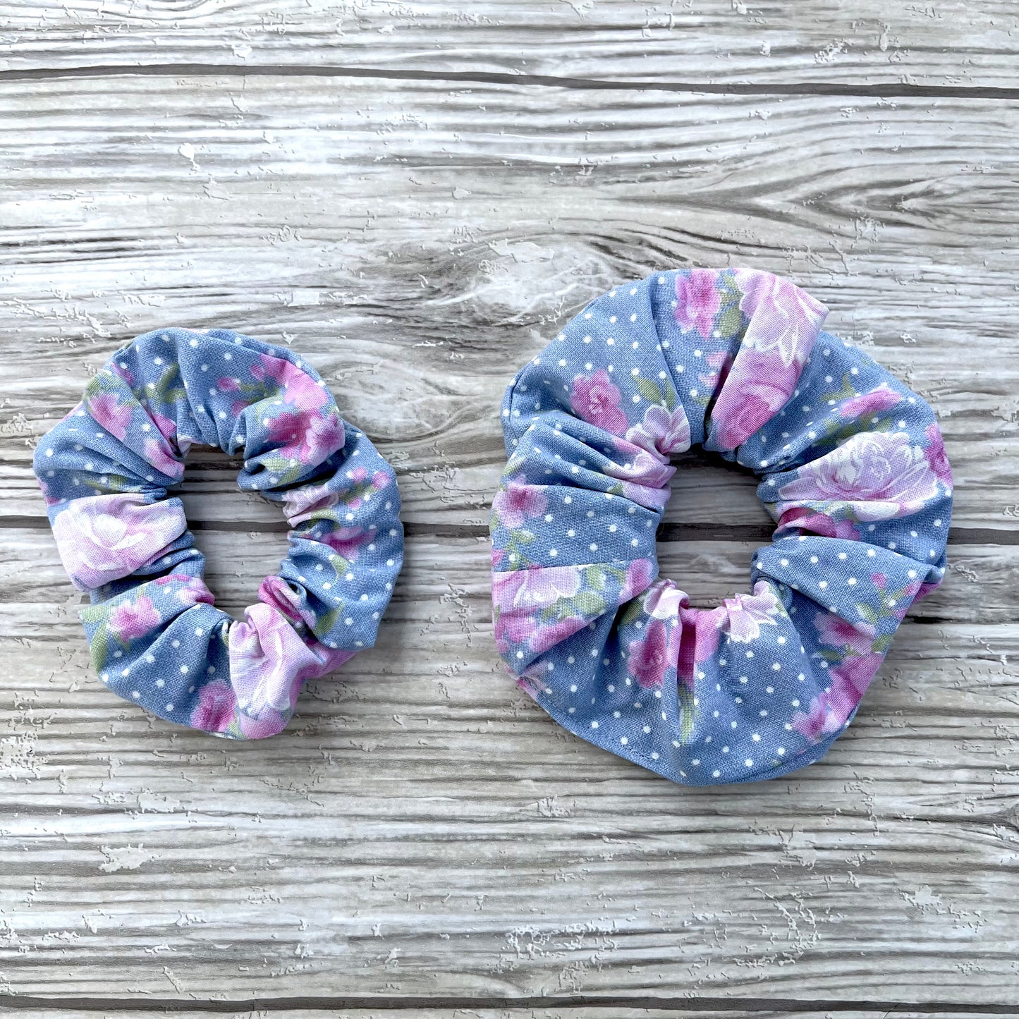 Light Blue Floral Cotton Scrunchie