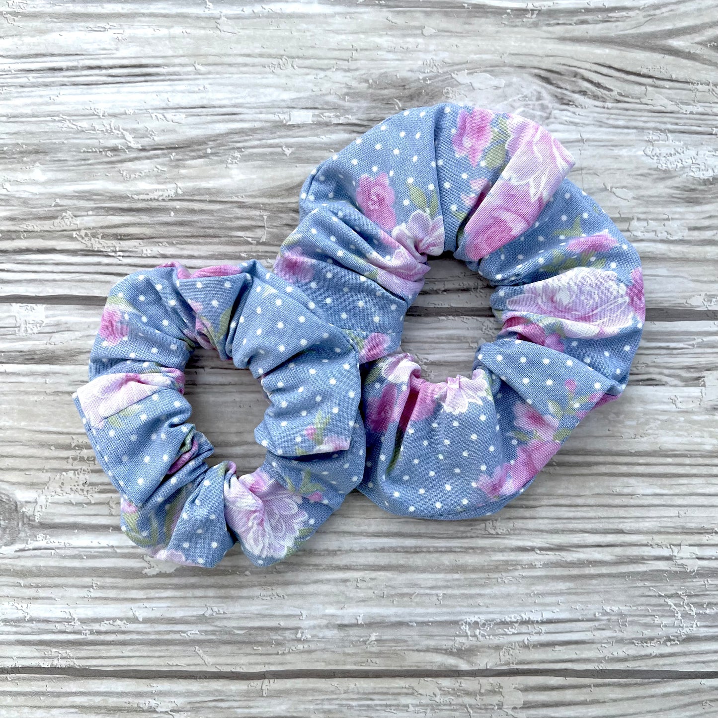 Light Blue Floral Cotton Scrunchie