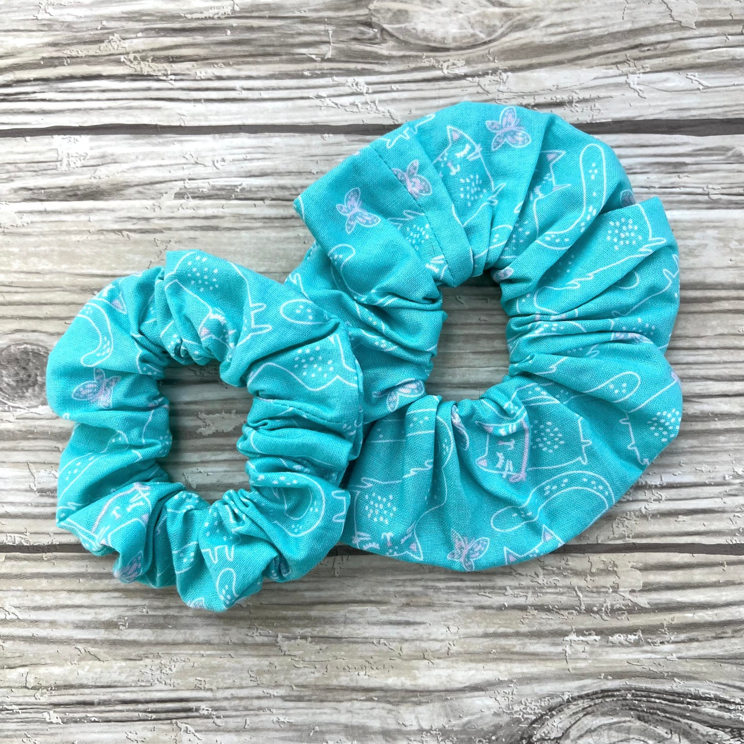 Aqua Cats Cotton Scrunchie