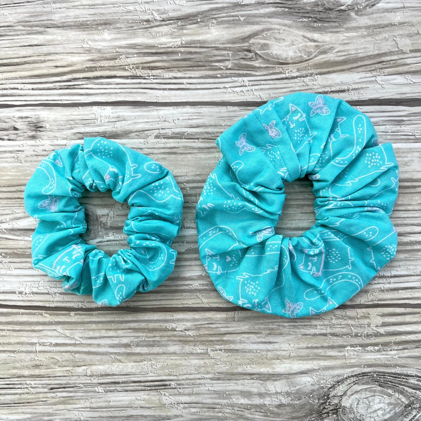 Aqua Cats Cotton Scrunchie