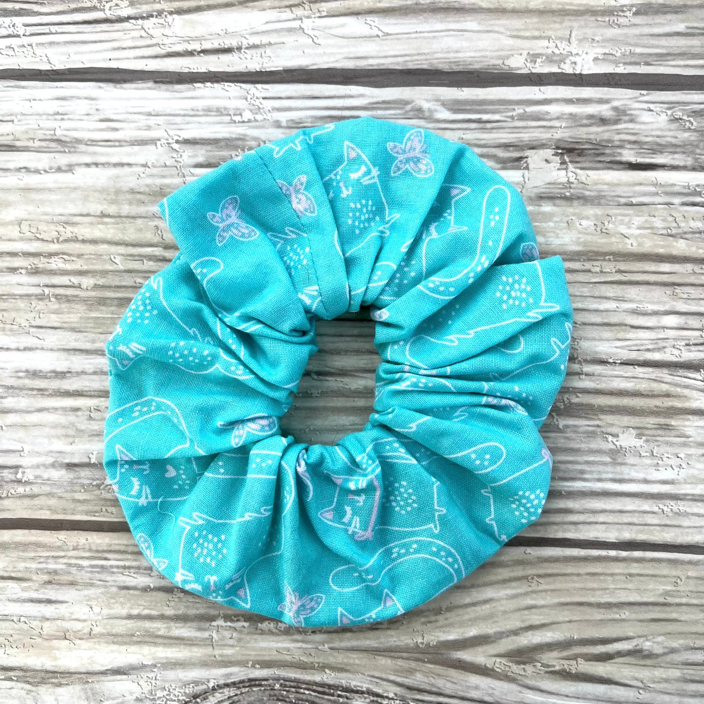 Aqua Cats Cotton Scrunchie