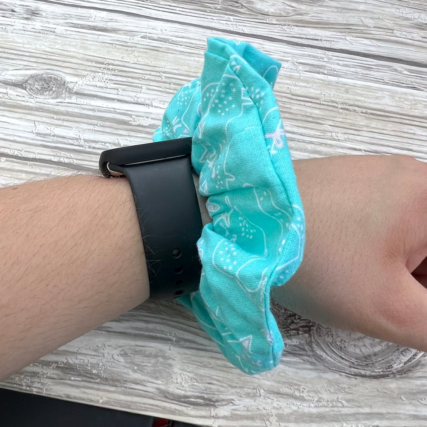 Aqua Cats Cotton Scrunchie