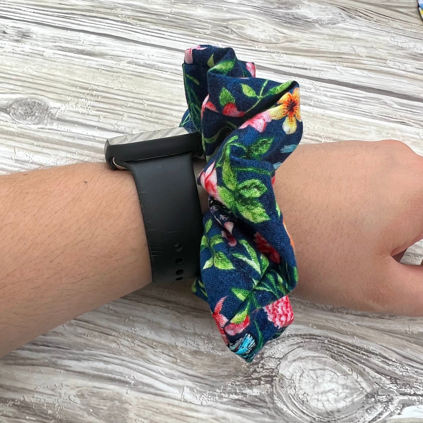 Blue Floral Cotton Scrunchie