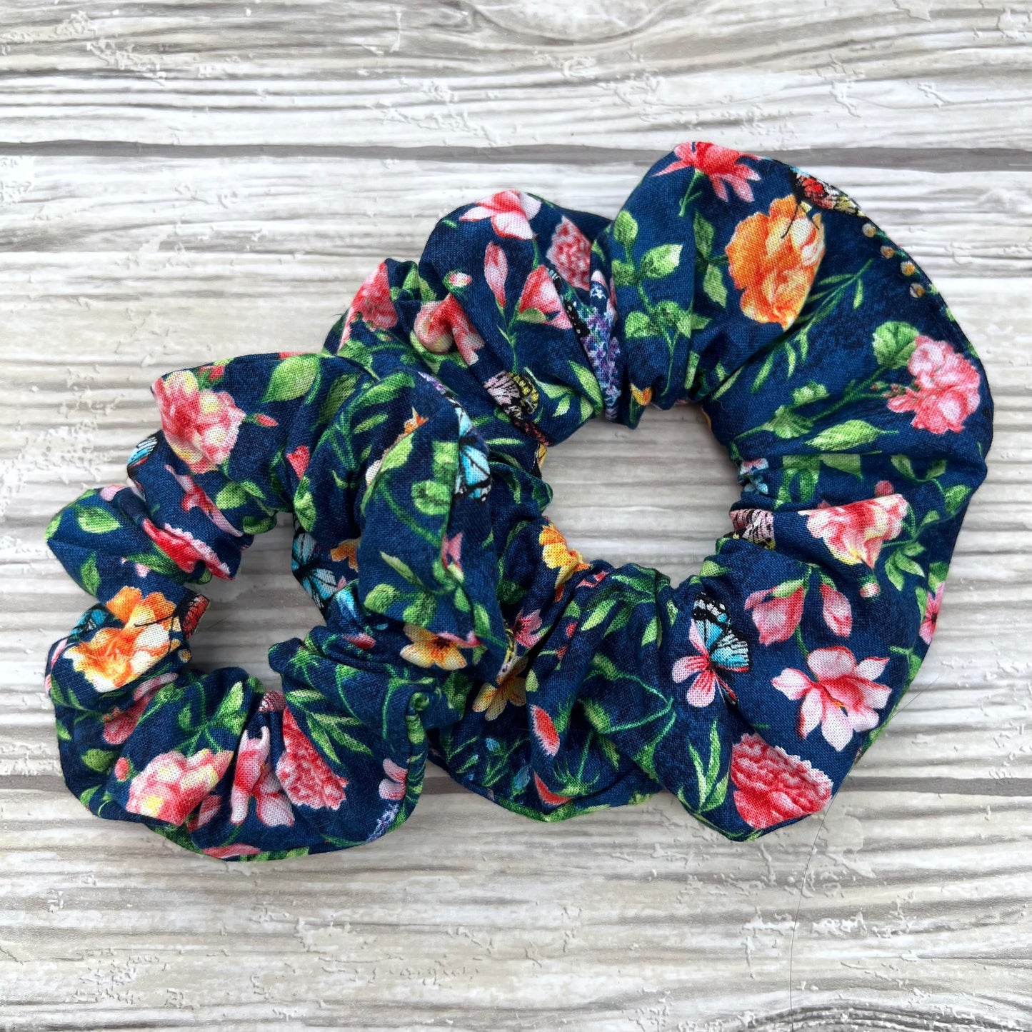 Blue Floral Cotton Scrunchie