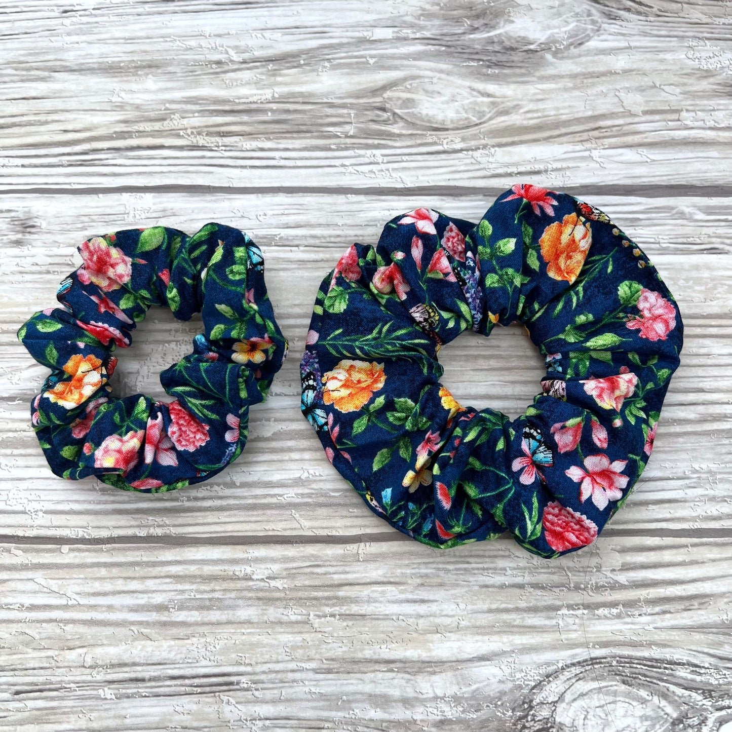 Blue Floral Cotton Scrunchie