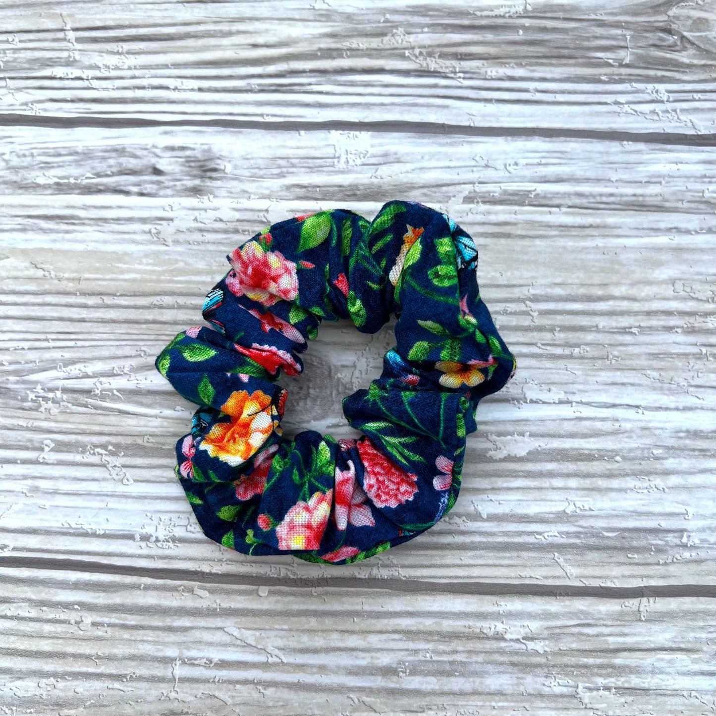 Blue Floral Cotton Scrunchie