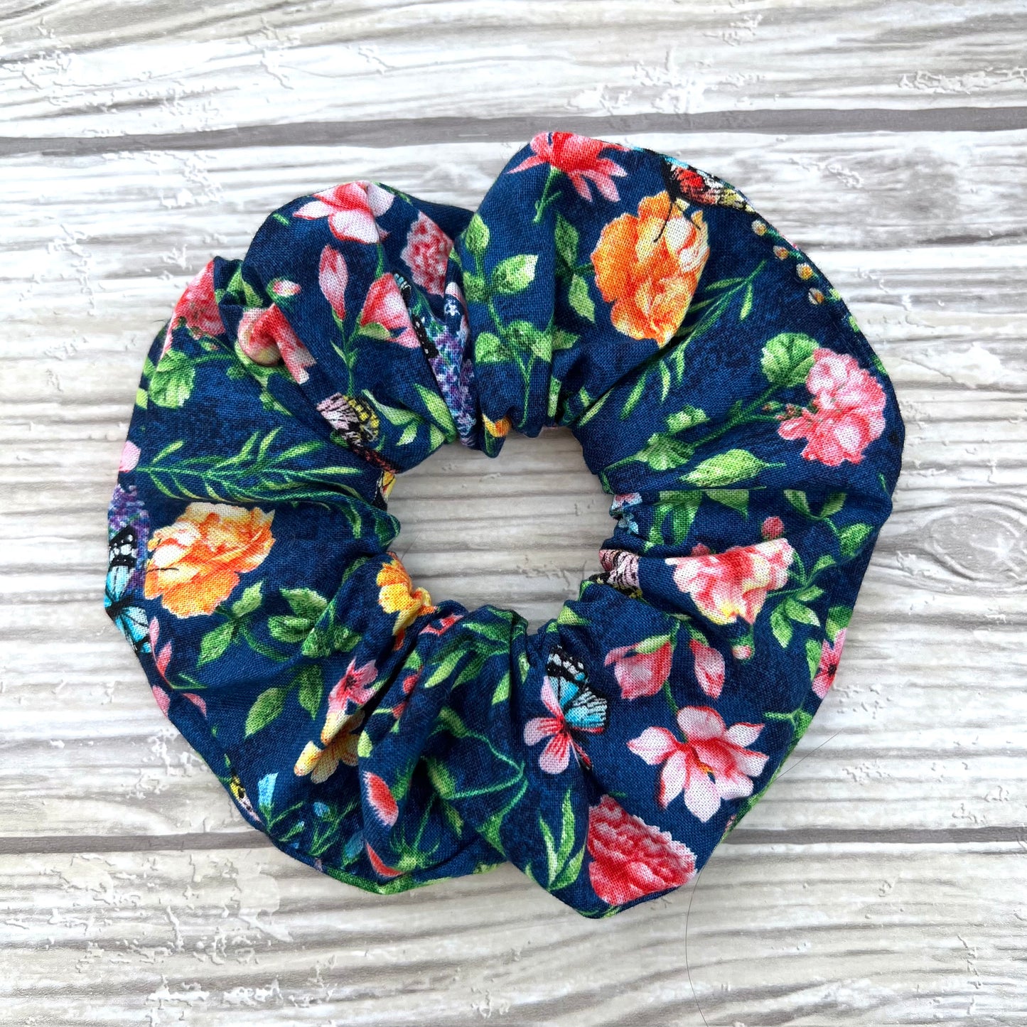 Blue Floral Cotton Scrunchie