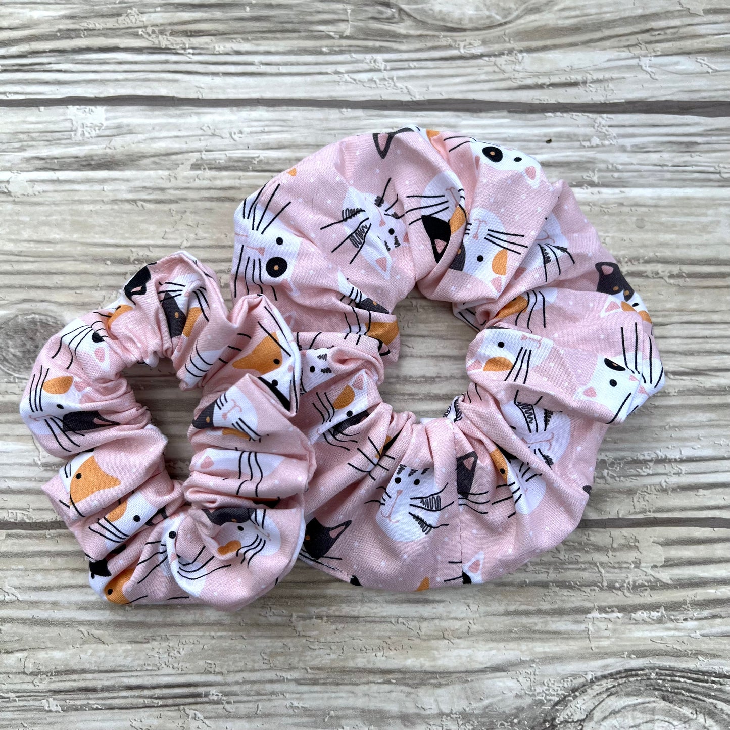 Pink Cat Faces Cotton Scrunchie