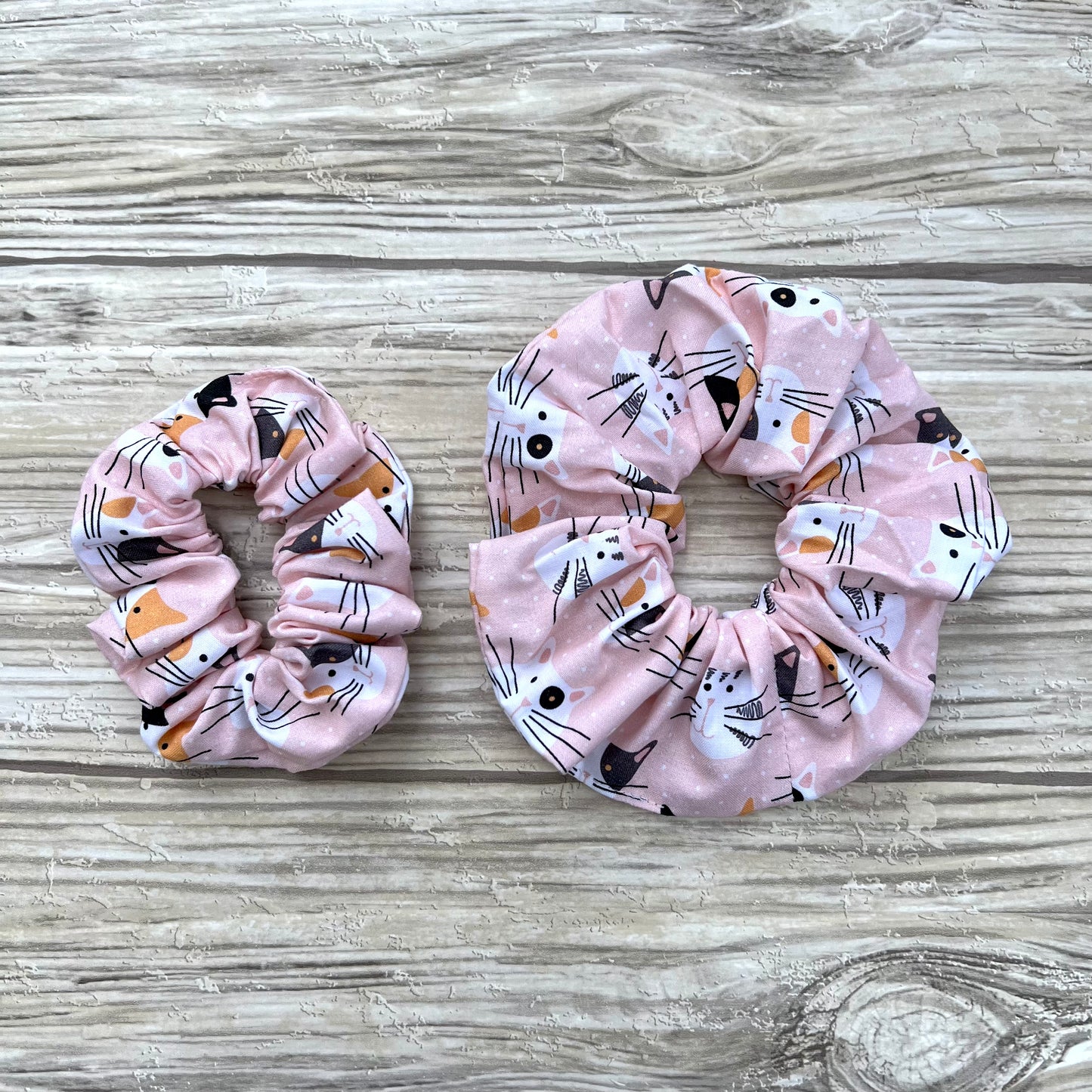 Pink Cat Faces Cotton Scrunchie