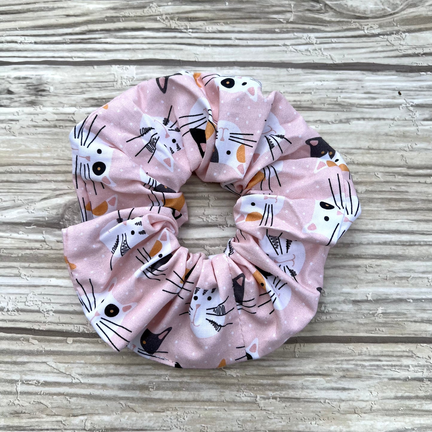 Pink Cat Faces Cotton Scrunchie