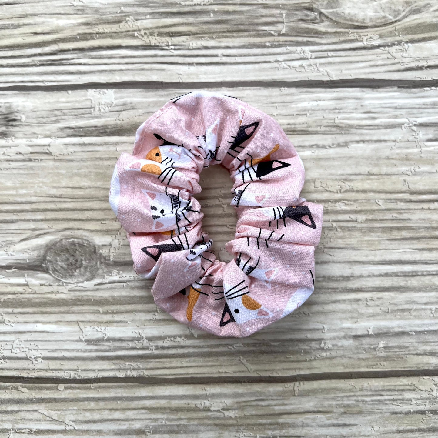 Pink Cat Faces Cotton Scrunchie