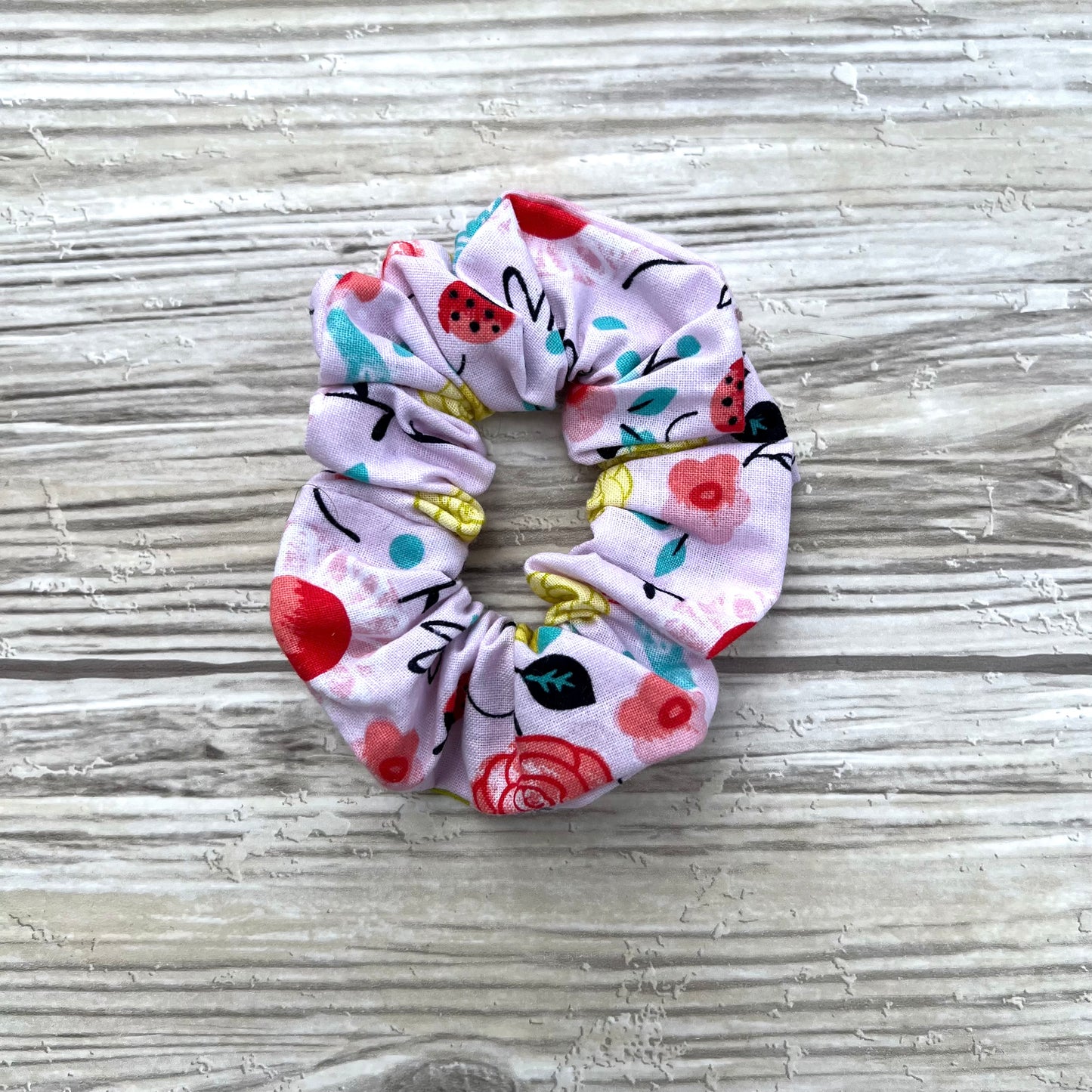 Pink Floral Cotton Scrunchie