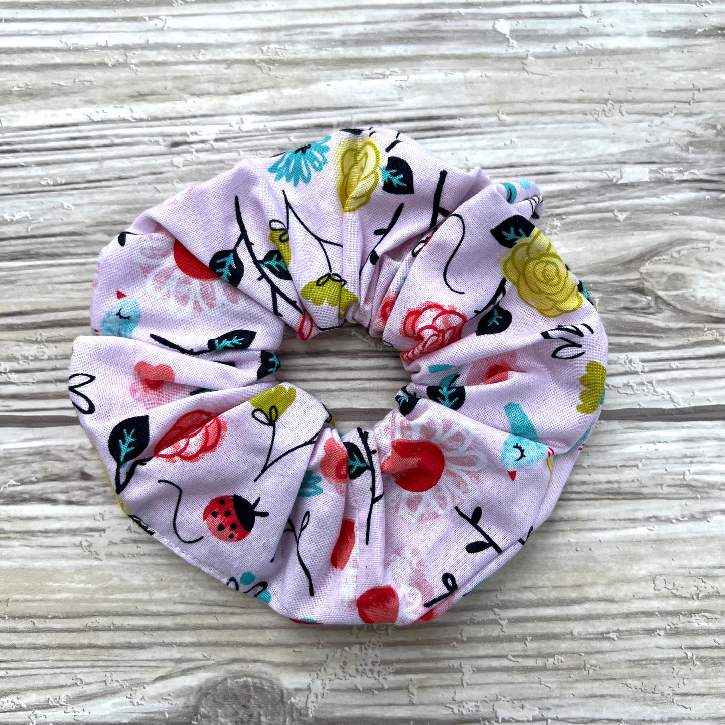 Pink Floral Cotton Scrunchie