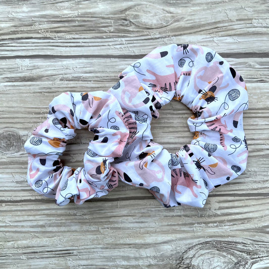 White Playful Cats Cotton Scrunchie