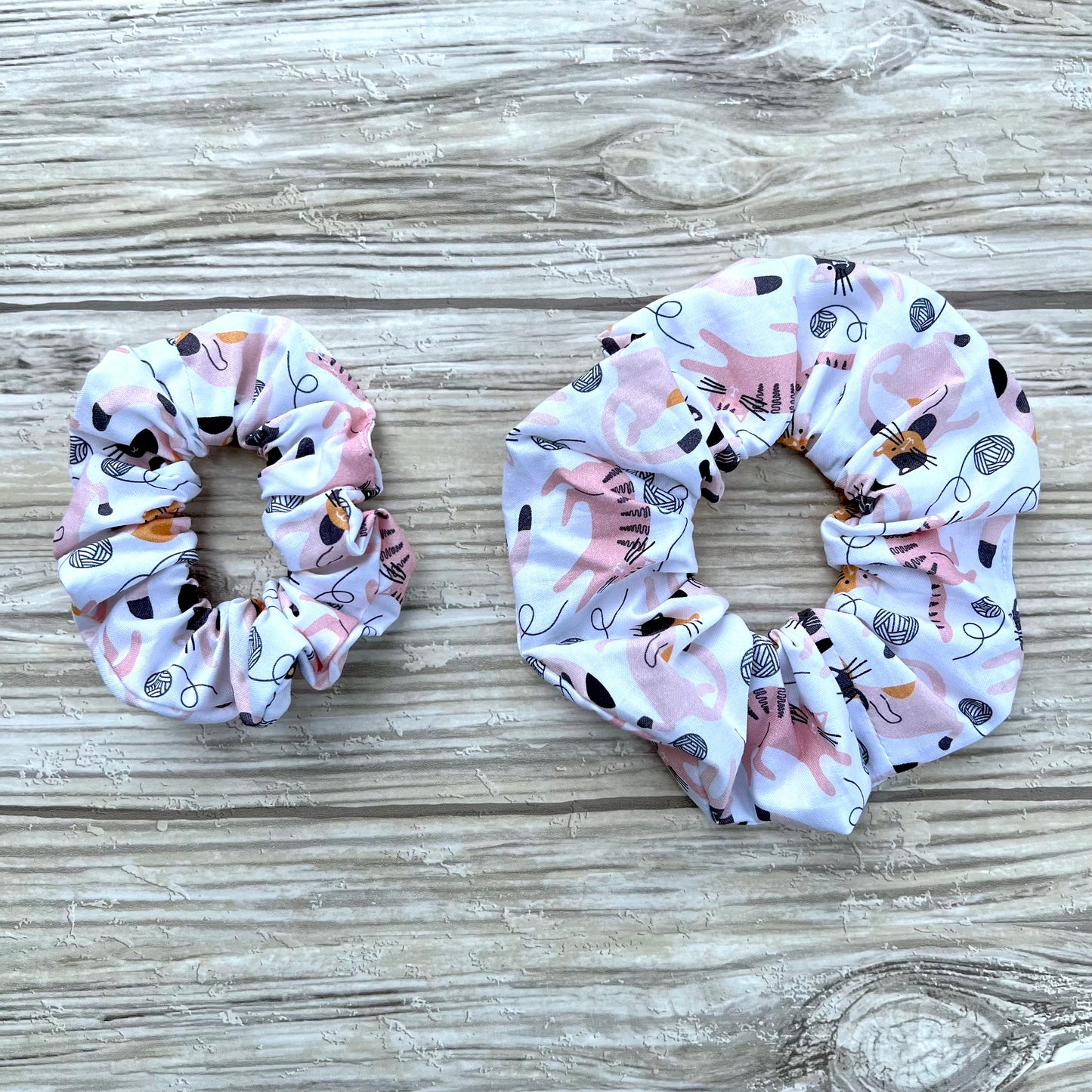 White Playful Cats Cotton Scrunchie