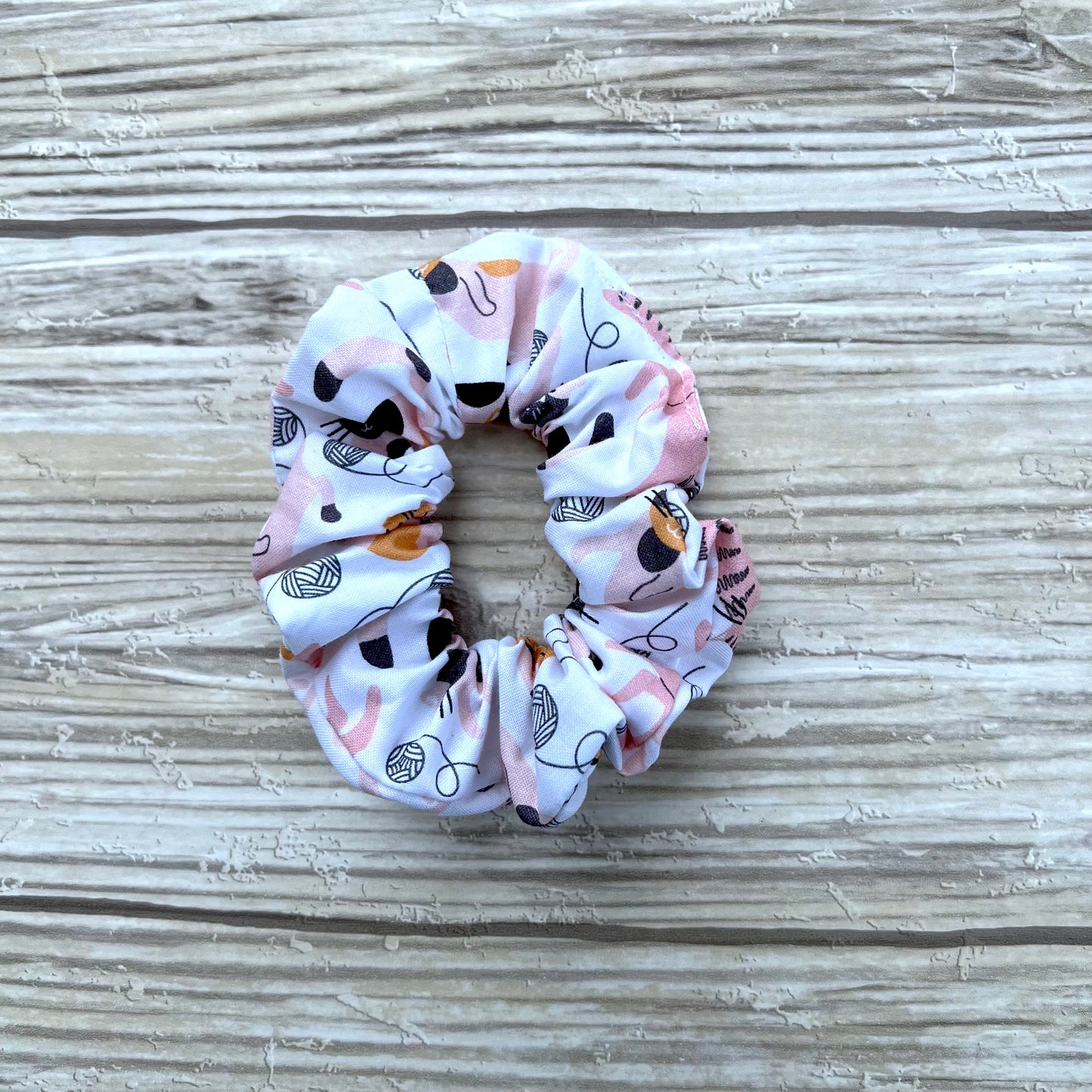 White Playful Cats Cotton Scrunchie