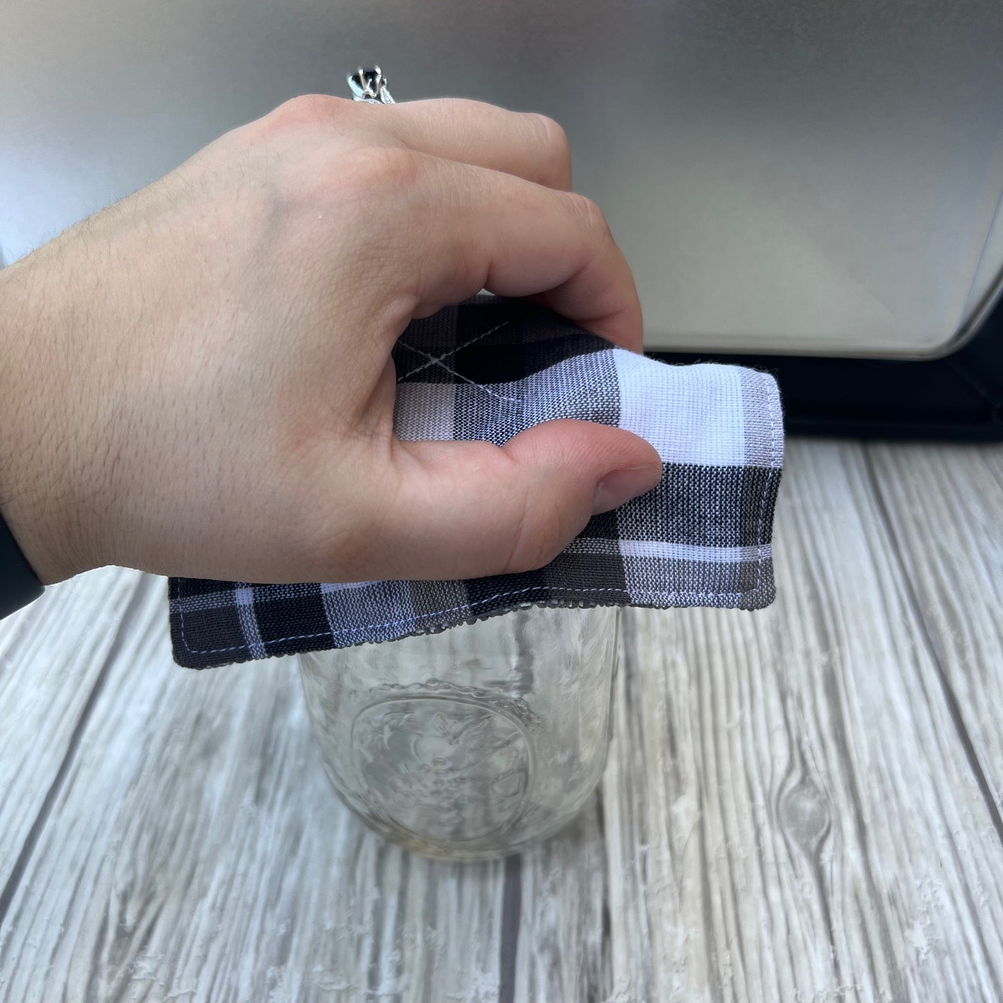 Black Plaid Magnetic Jar Opener