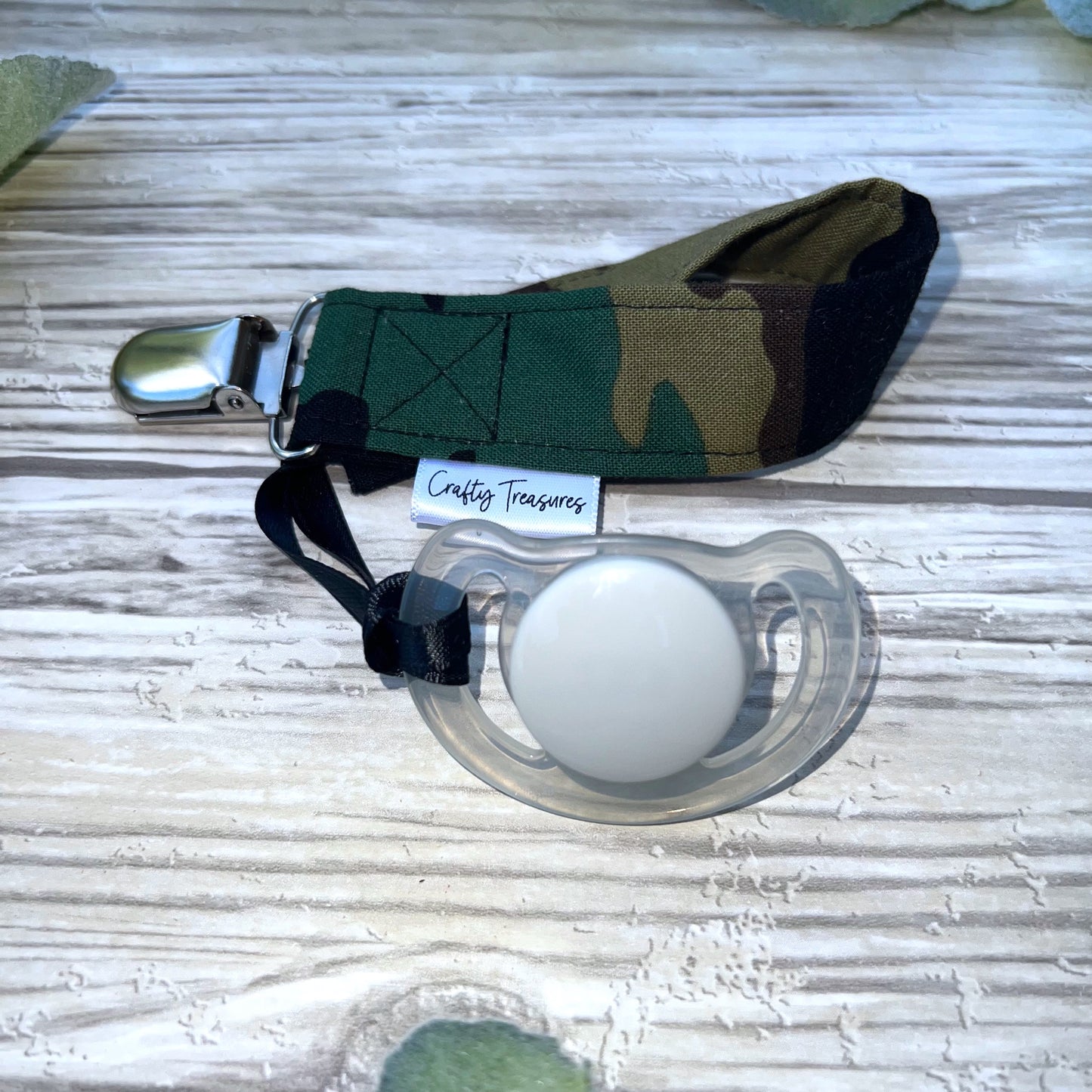 Green Camo Pacifier Clip