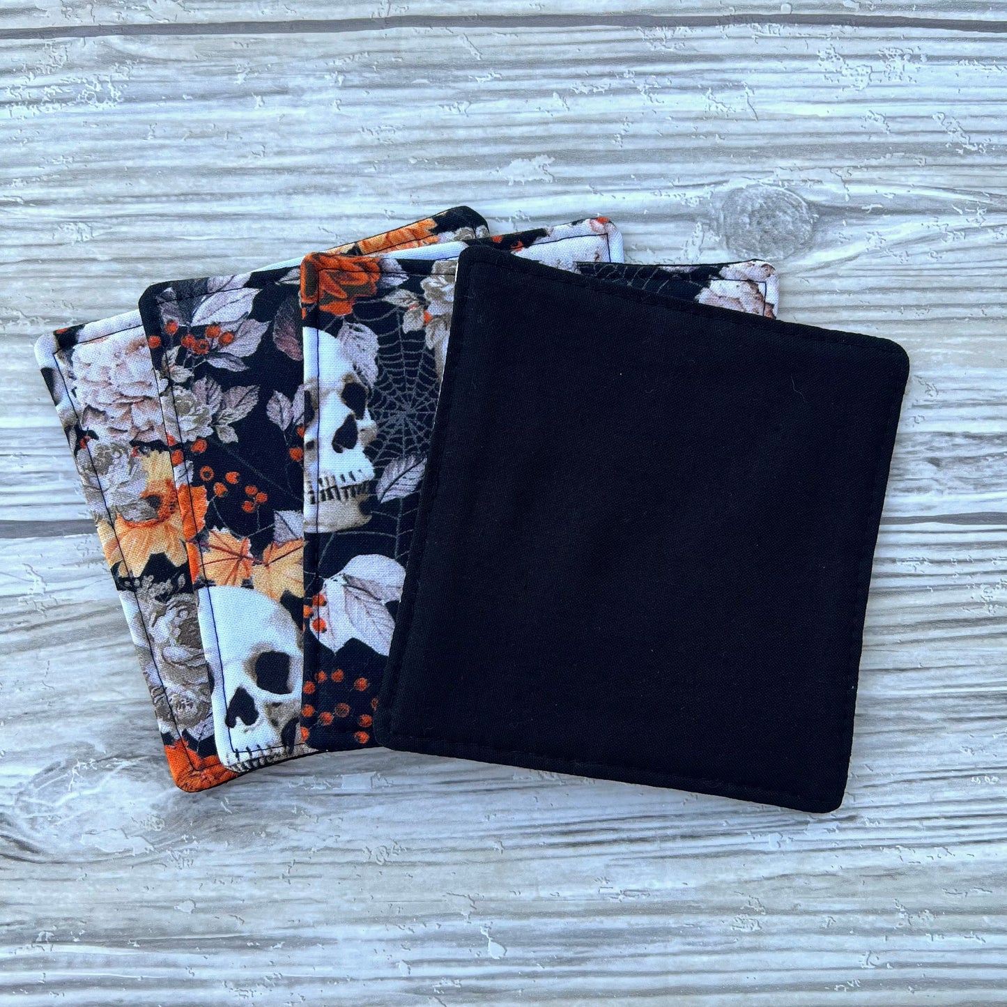 Skulls And Fall Floral Halloween Fabric Coaster Set