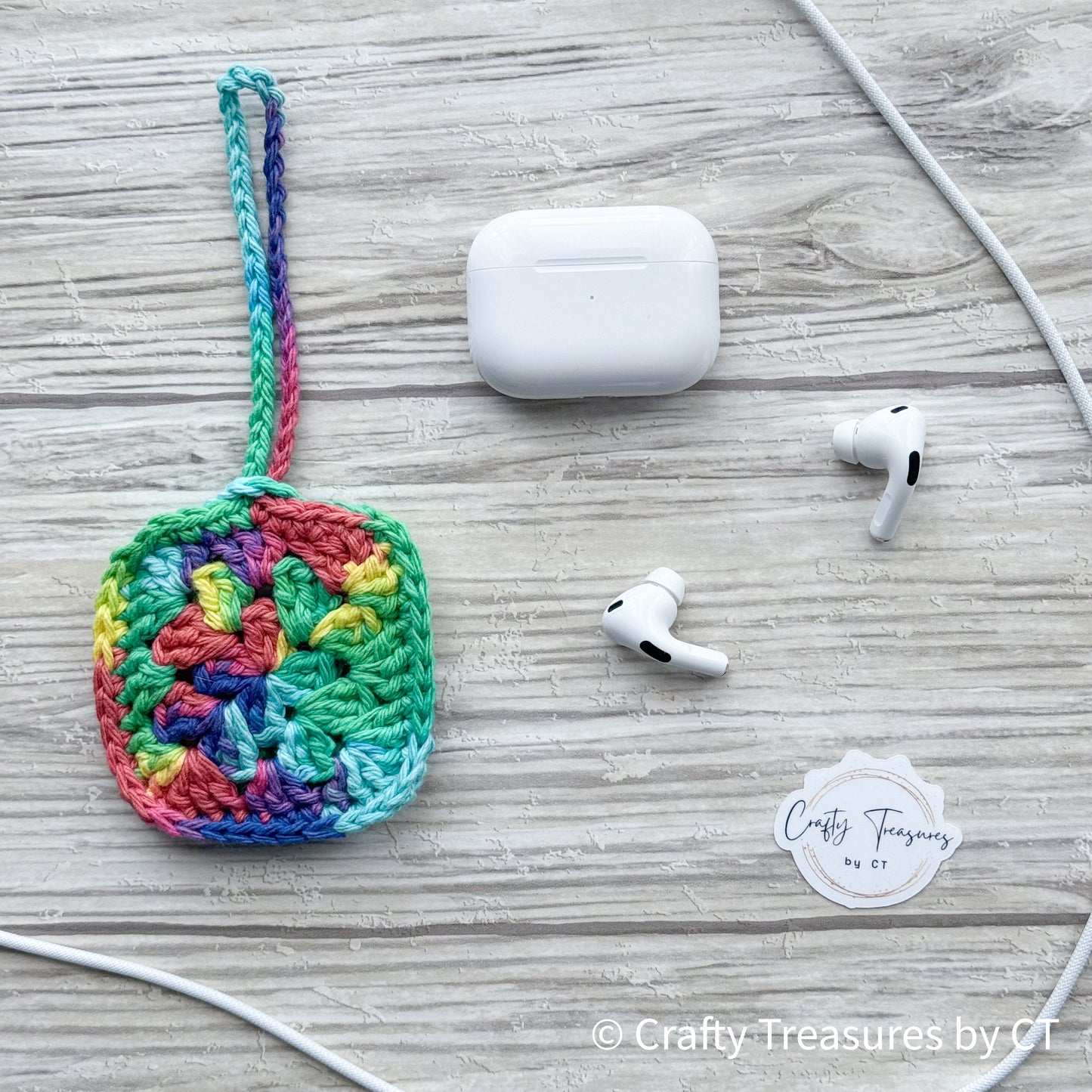 Crocheted Wireless Headphones Case - Psychedelic Rainbow