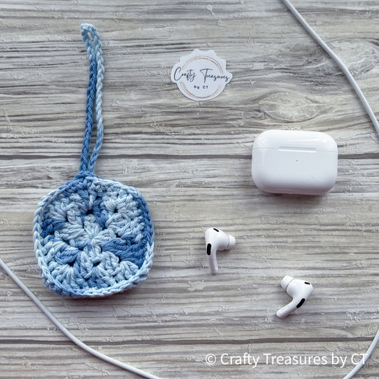 Crocheted Wireless Headphones Case - Denim Blue