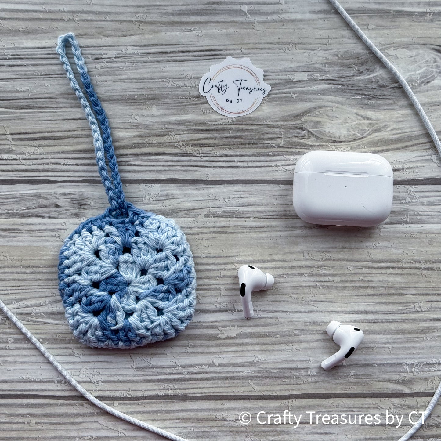 Crocheted Wireless Headphones Case - Denim Blue