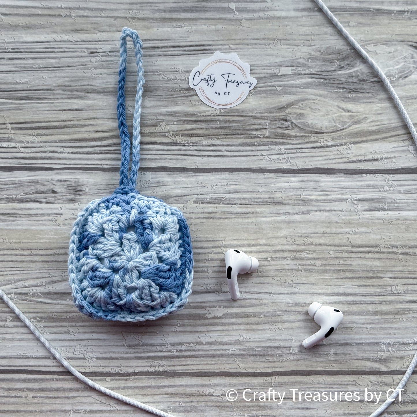 Crocheted Wireless Headphones Case - Denim Blue