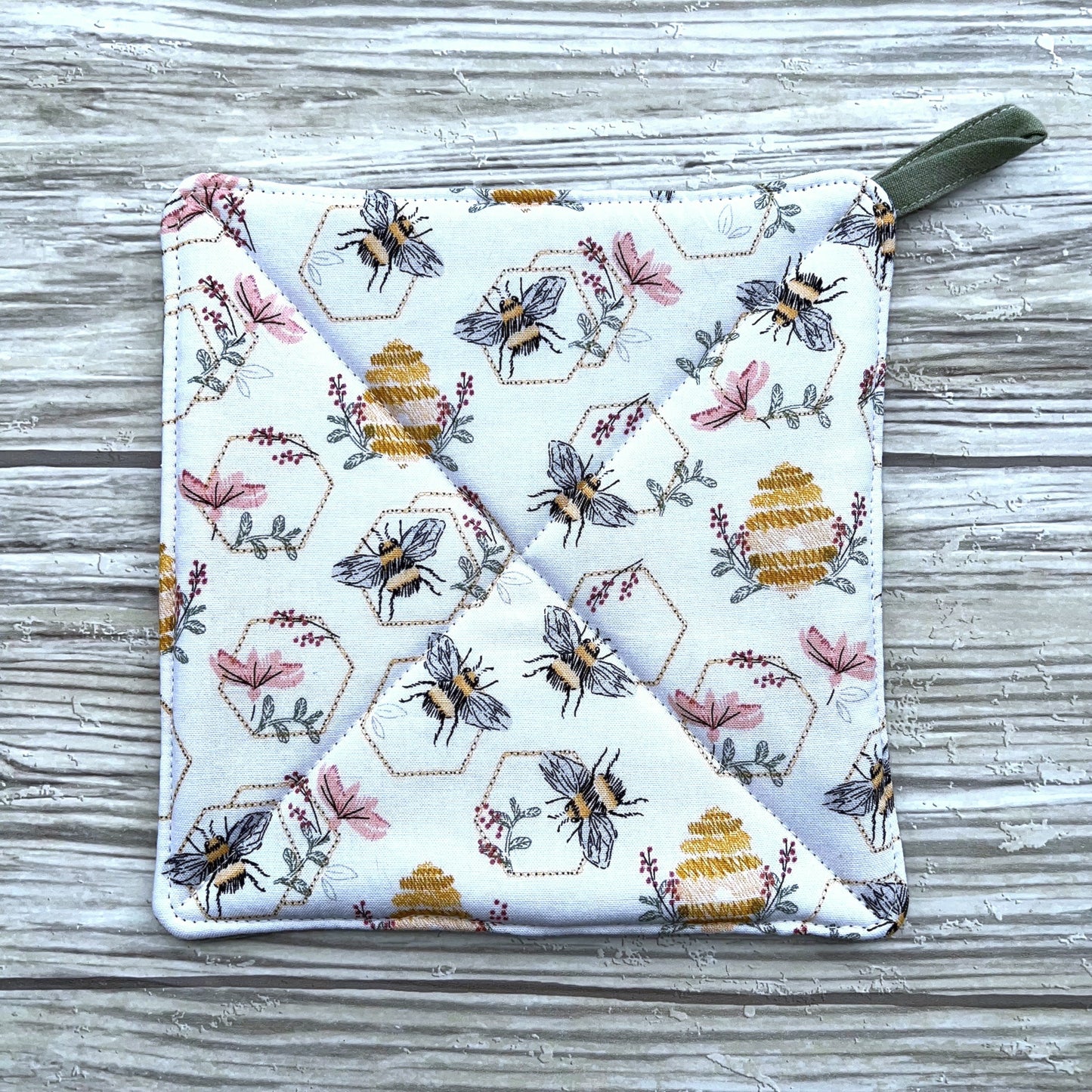 Embroidered Bees Pot Holder