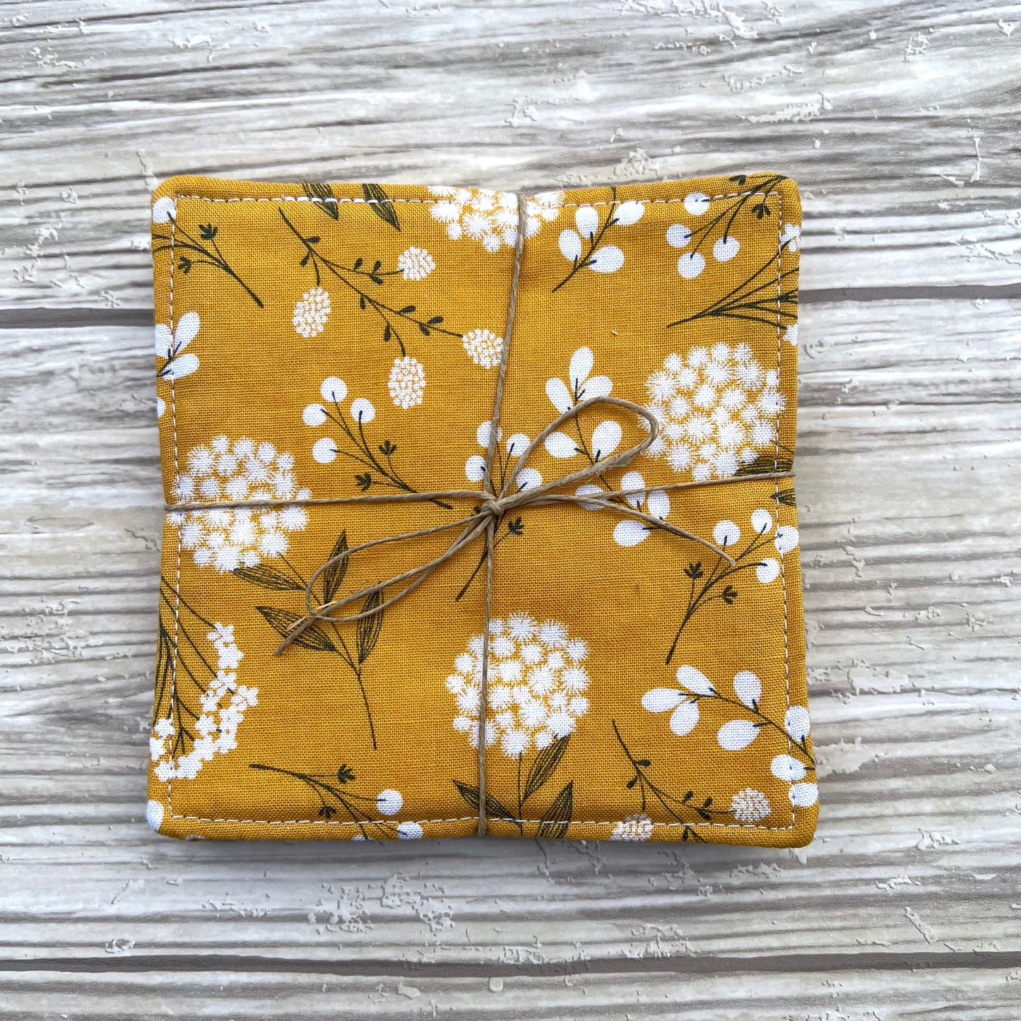Mustard Floral Fabric Coaster Set
