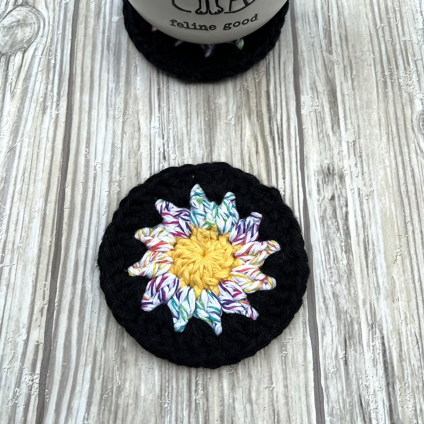 Black Rainbow Daisy Coaster