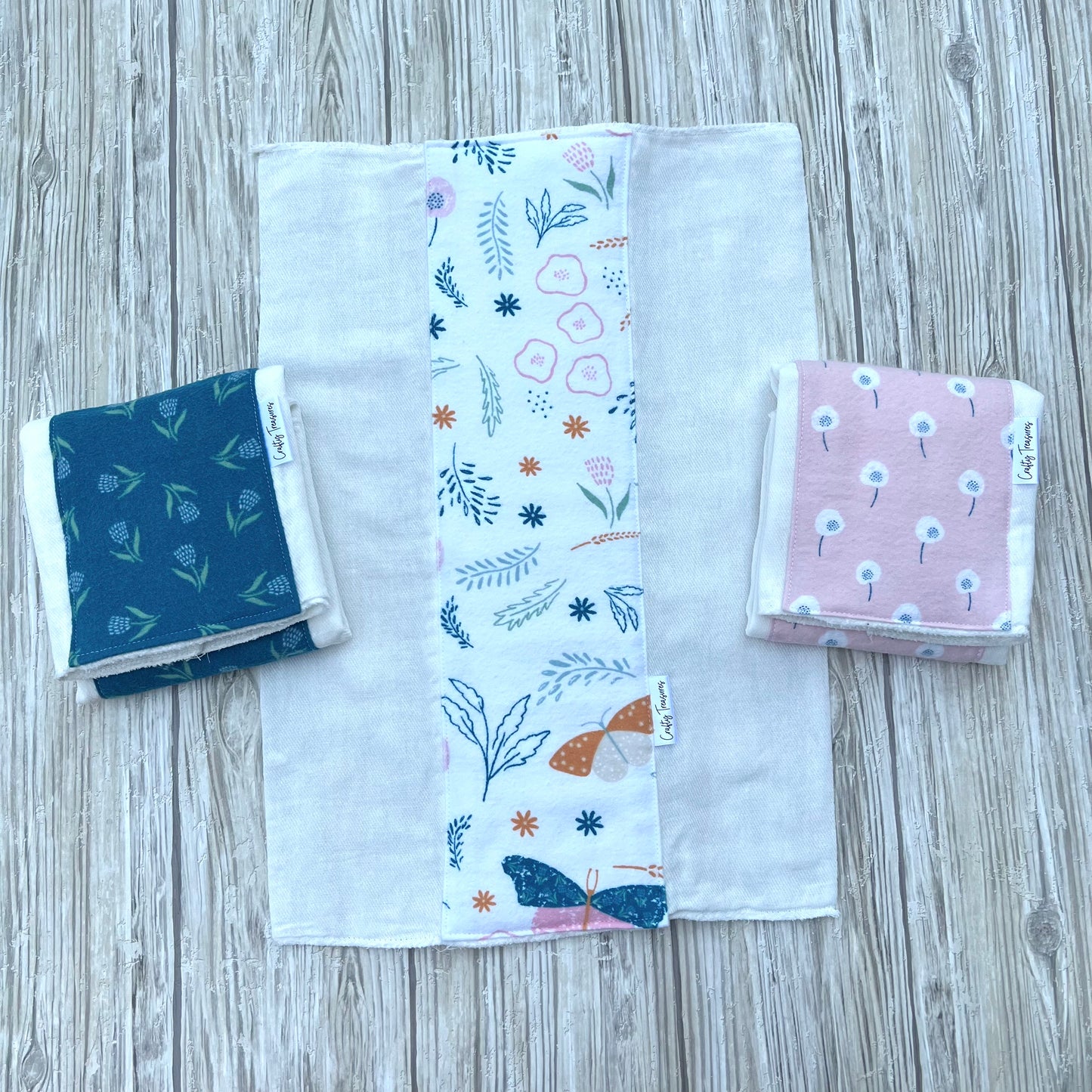 Floral Butterfly Burp Cloth Set